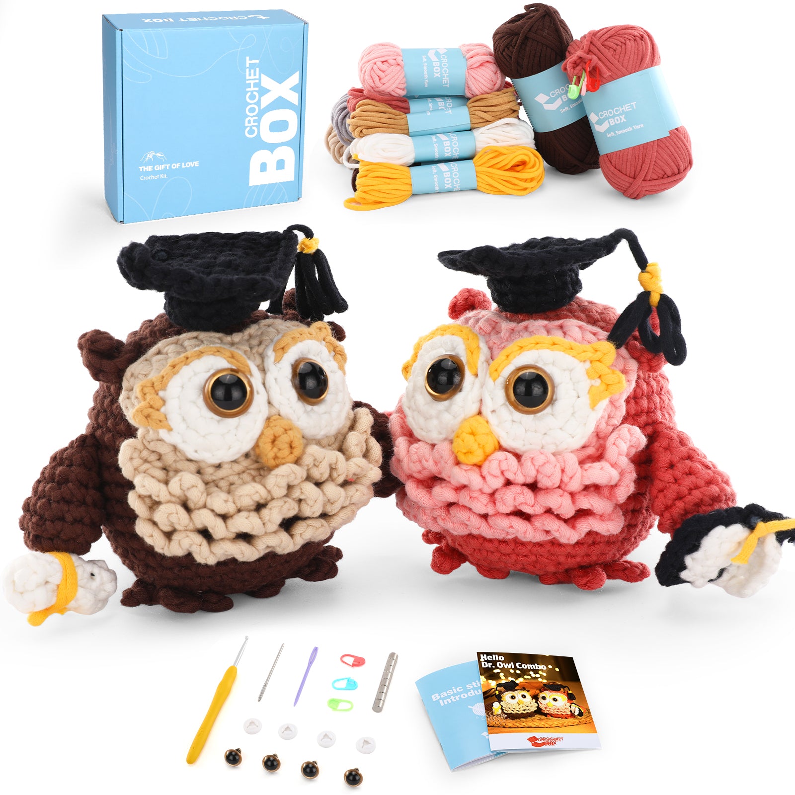 Crochet Kit for Beginners Adults - Owl Starters Crocheting Animal Kits for Kids, Graduation DIY Craft Gift with Crochet Yarns, Hook, Step-by-Step Video, Instruction and Crochet Accessories…