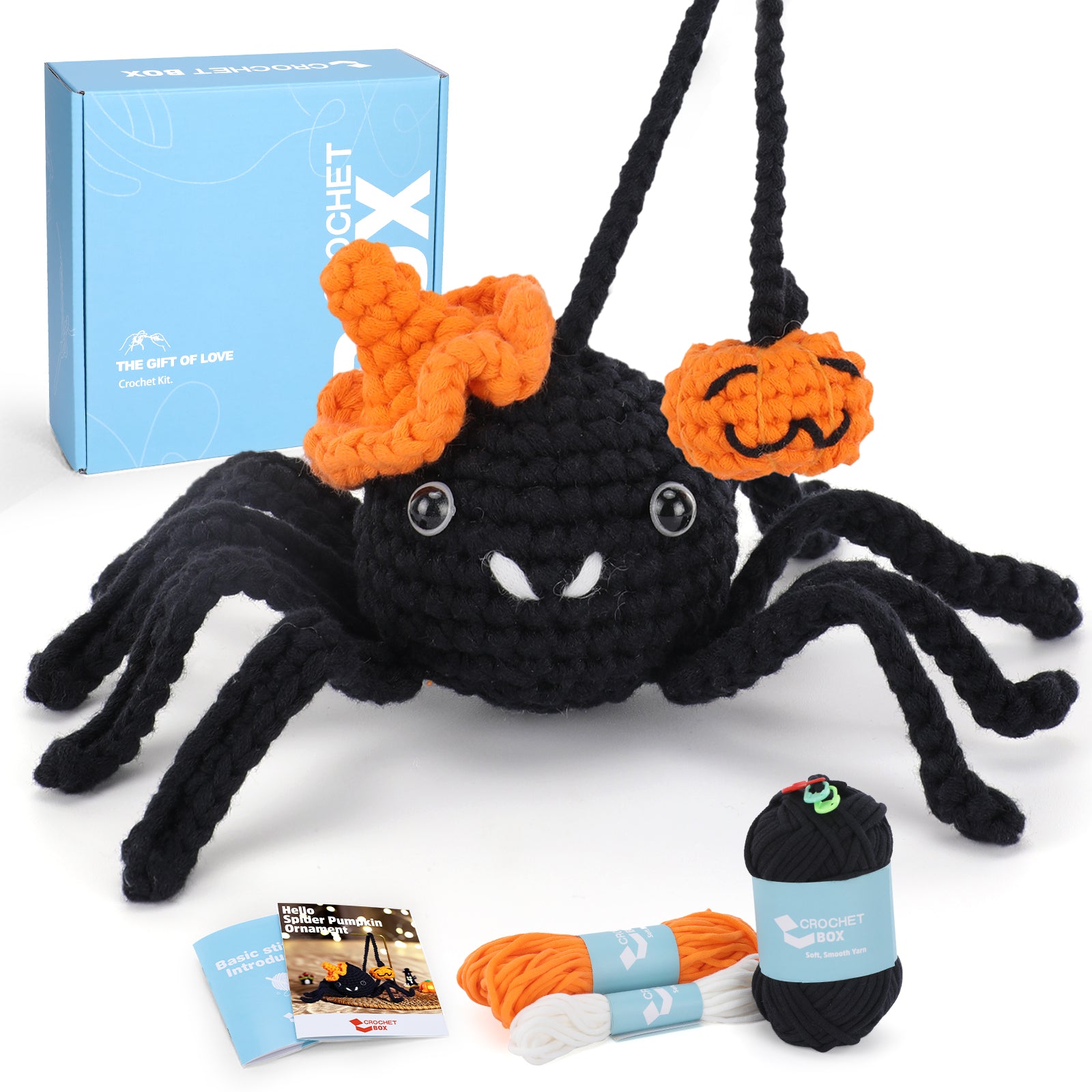 CROCHET BOX Complete Crochet Kit for Beginners —— Halloween Spider and Pumpkin Hanging