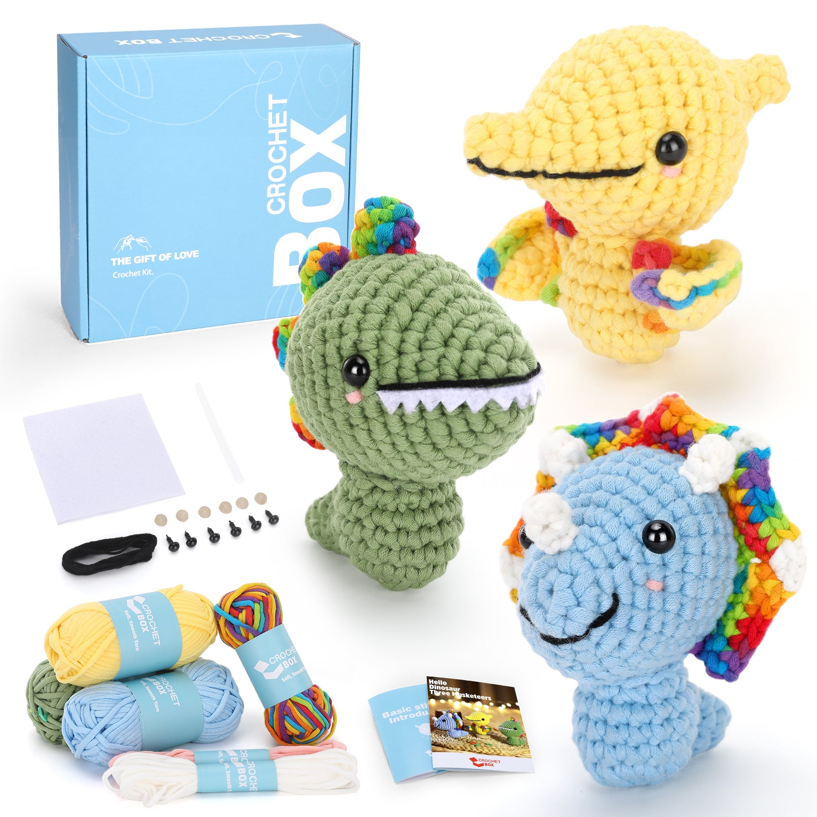 CROCHET BOX Complete Crochet Kit for Beginners —— Dinosaur Three Musketeers