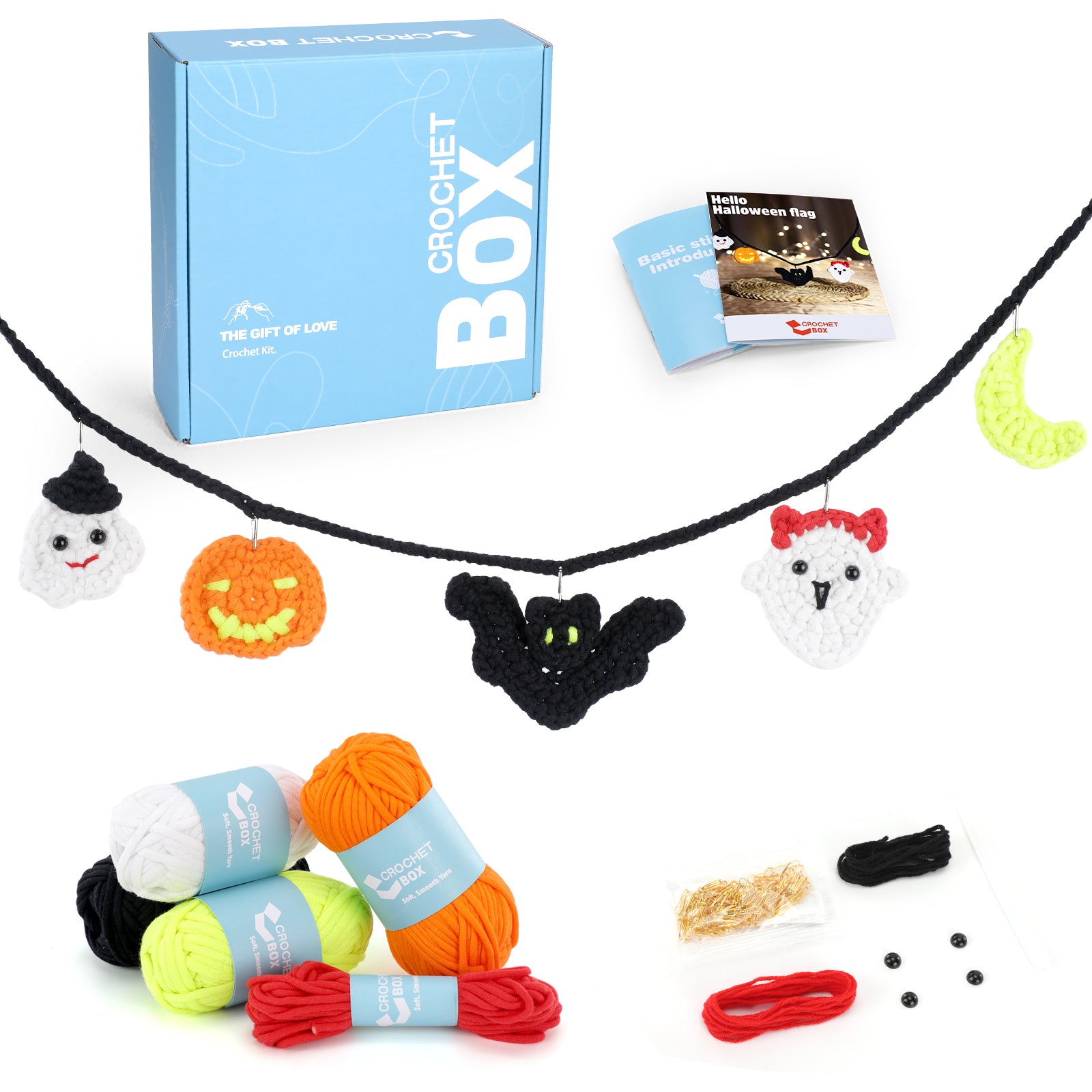 CrochetBox Complete Crochet Kit for Beginners - Halloween Light Flag