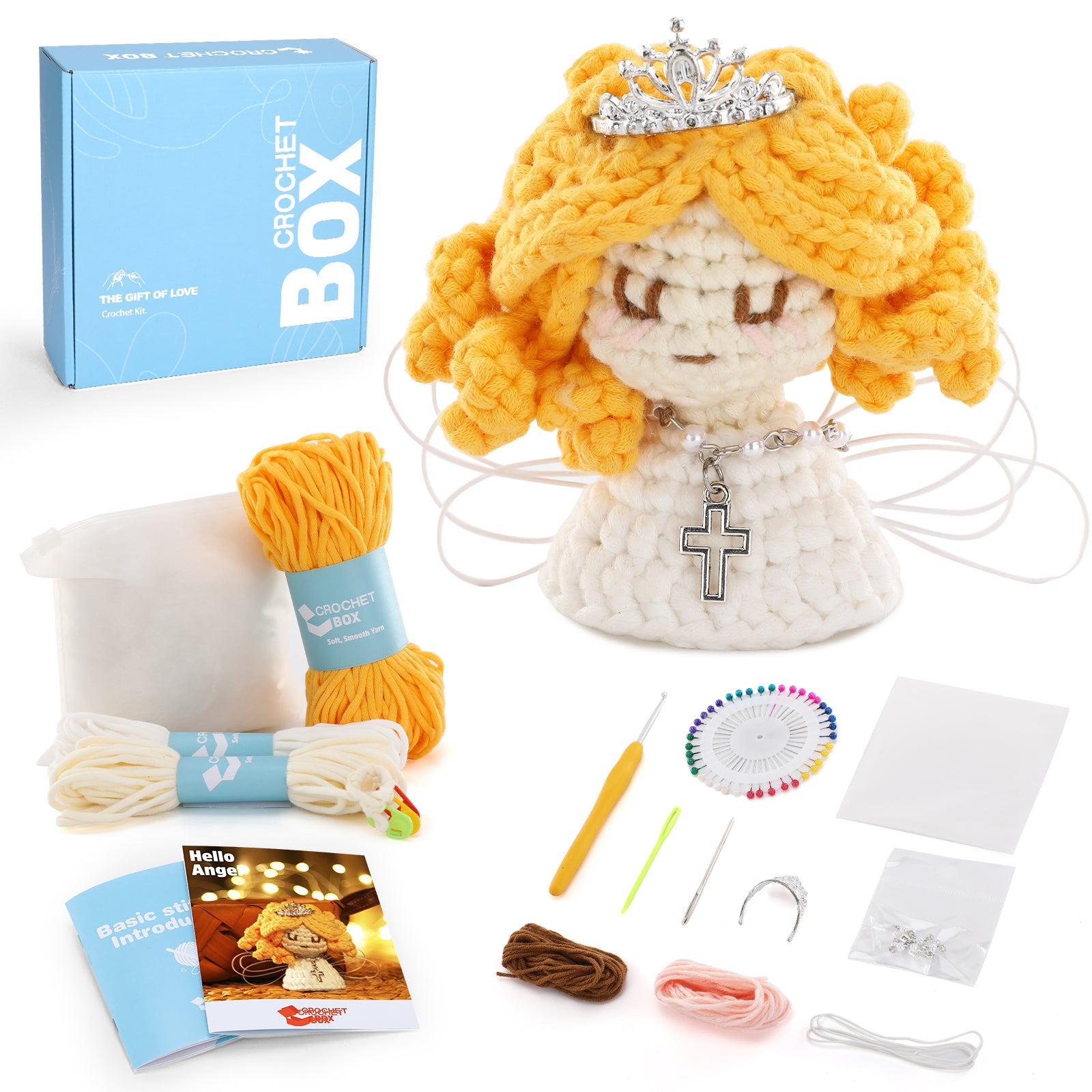 Complete Crochet Kit for Beginners: Communion Angel Crochet Kit, Starter Crochet Kit, Easy Knitting Soft Yarn, Step-by-Step Video Tutorial, Gift for Adults, Teens