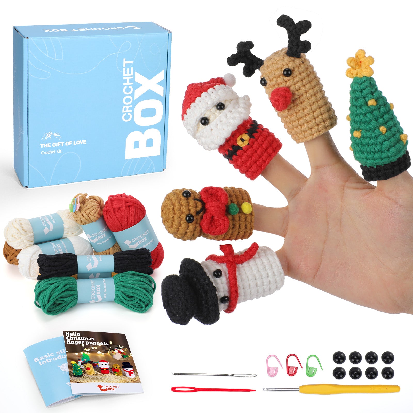 CROCHET BOX Complete Crochet Kit for Beginners —— Christmas Crochet Finger Puppets Toys