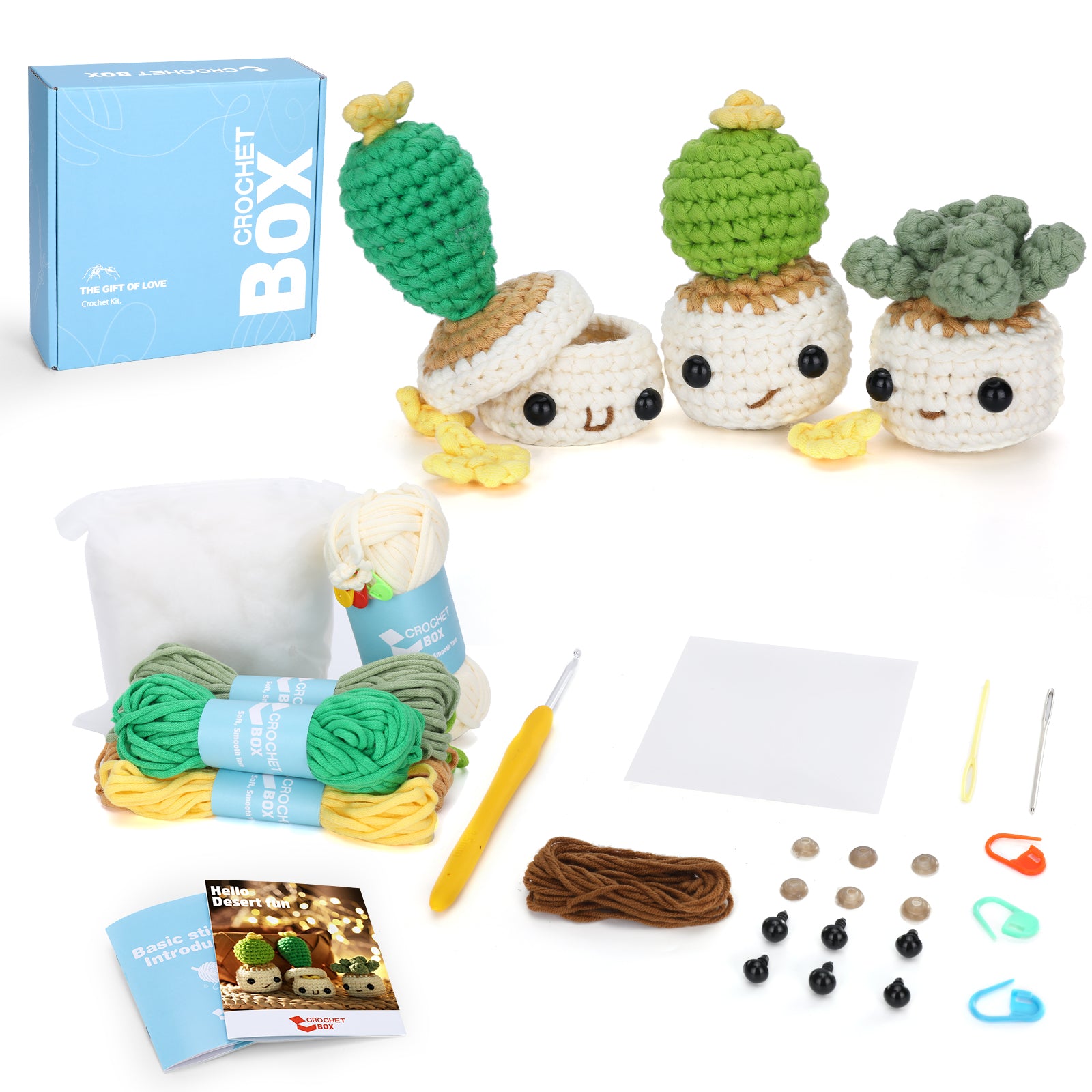 CROCHET BOX Complete Crochet Kit for Beginners - 3 PCS Smiley Potted Plant