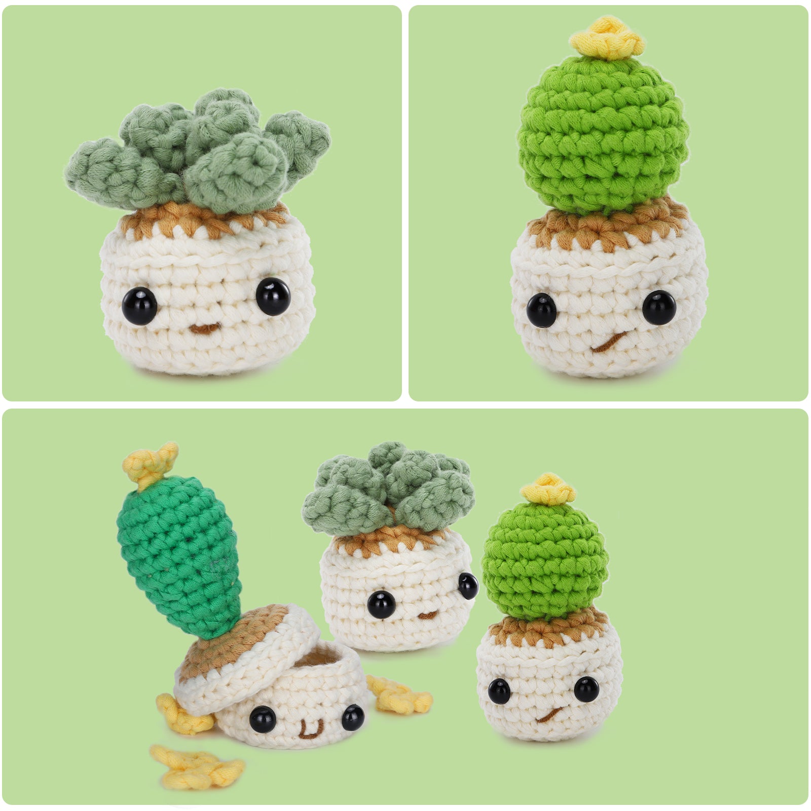 CROCHET BOX Complete Crochet Kit for Beginners - 3 PCS Smiley Potted Plant