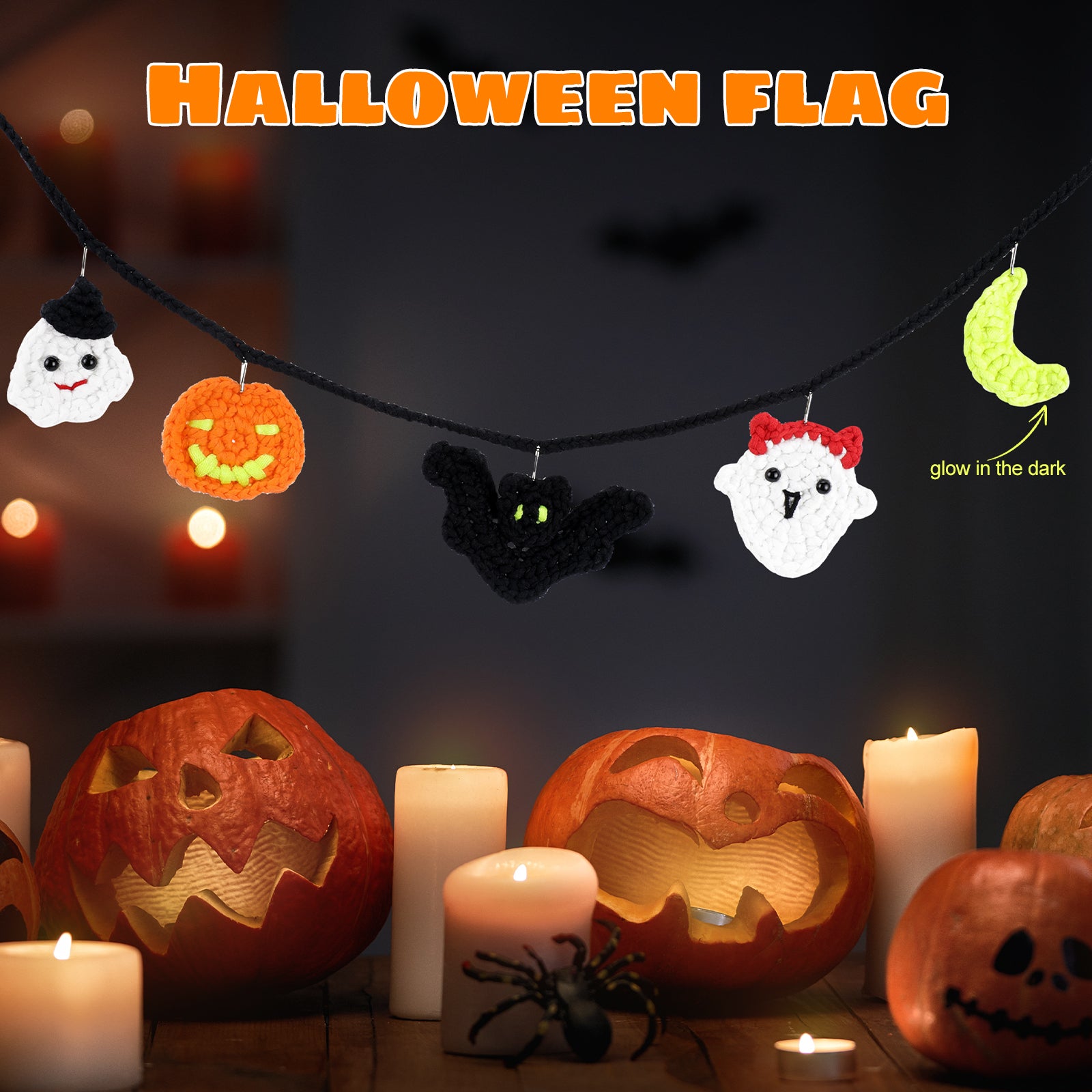 CrochetBox Complete Crochet Kit for Beginners - Halloween Light Flag