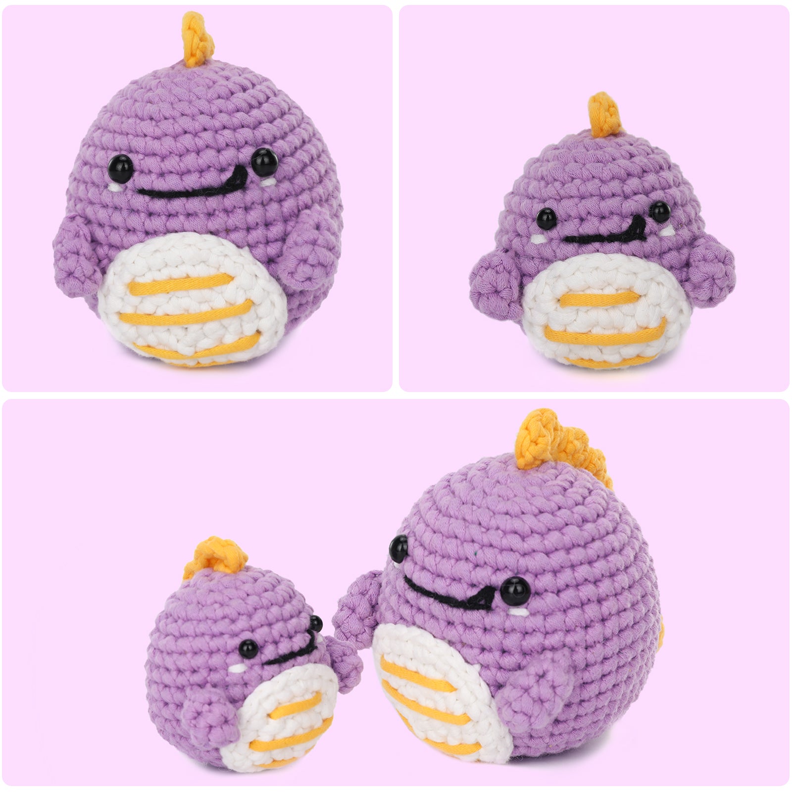 Crochet Kit for Beginners Adults - Dinosaur Starters Crocheting Animal Kits for Kids, Birthday DIY Craft Gift with Crochet Yarns, Hook, Step-by-Step Video, Instruction and Crochet Accessories, Light purple