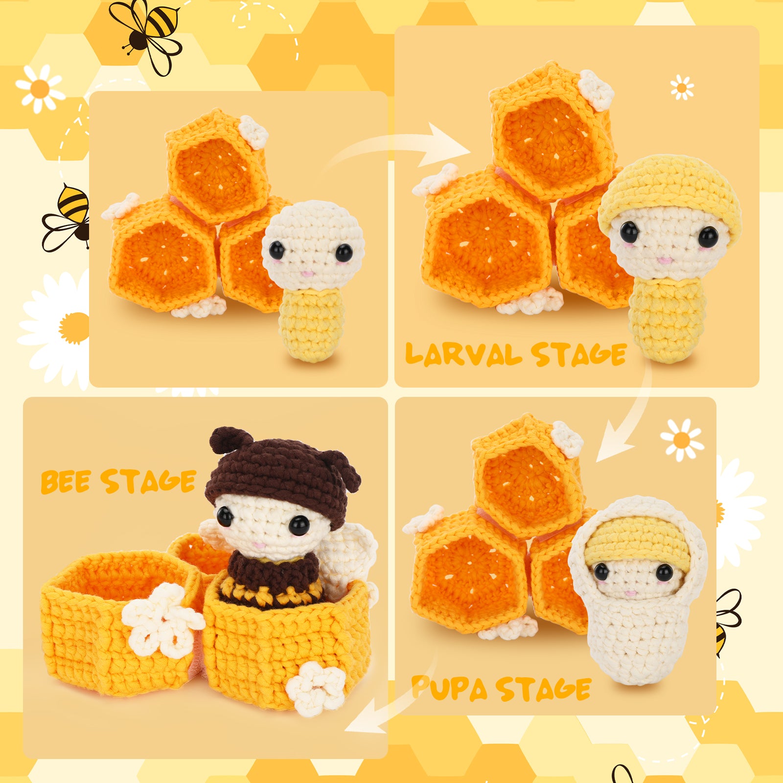 Complete Crochet Kit for Beginners —— Bee growth process