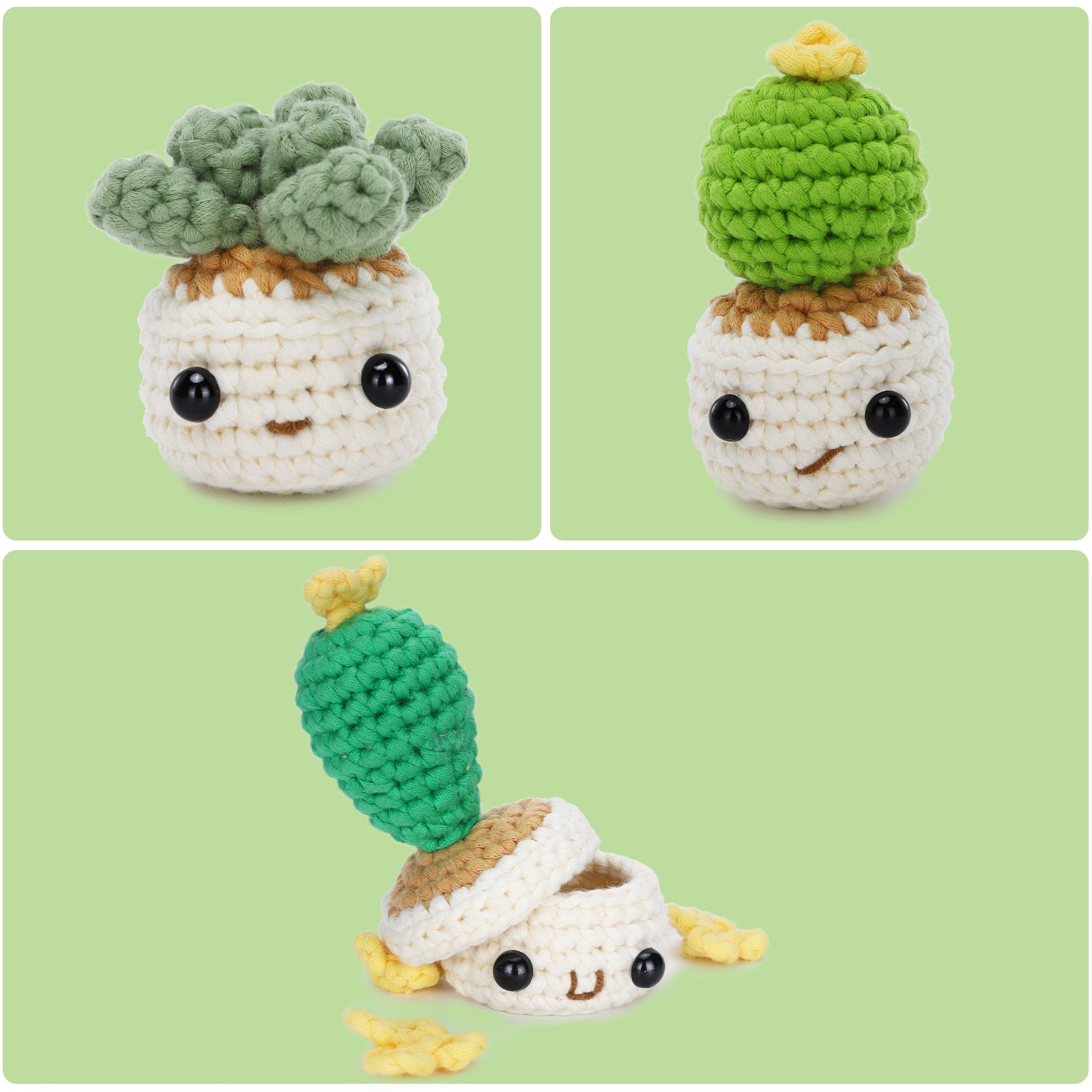 CROCHET BOX Complete Crochet Kit for Beginners - 3 PCS Smiley Potted Plant