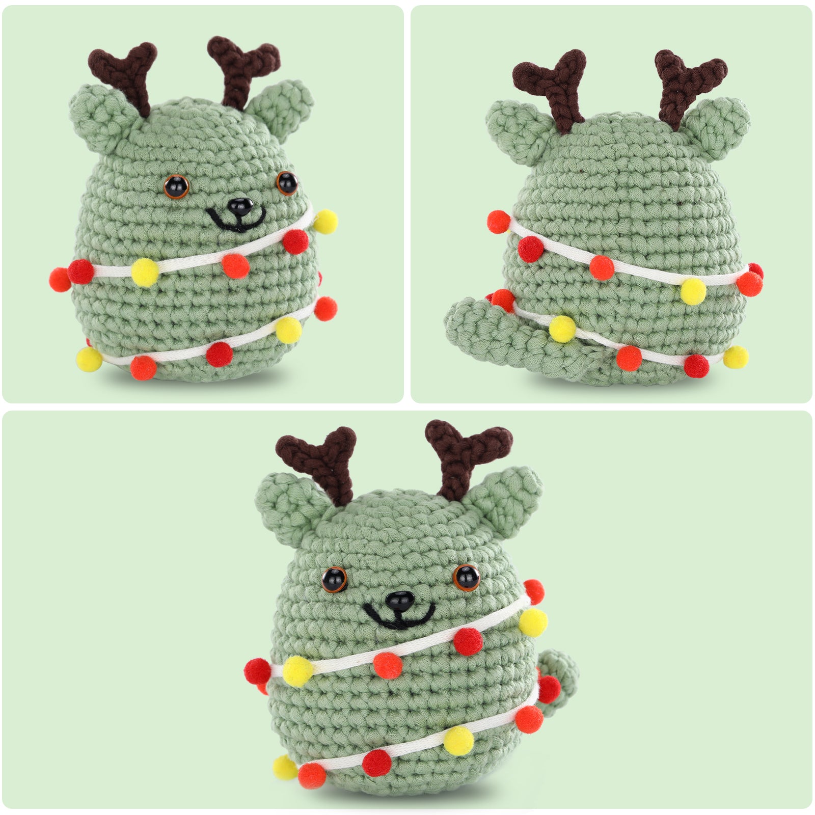 CROCHET BOX Crochet Kit for Beginners——Christmas Tree Green Cat