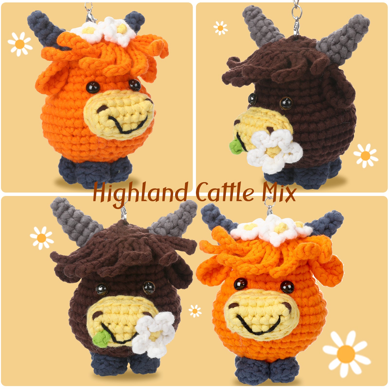 CROCHET BOX Complete Crochet Kit for Beginners —— Daisy Highland Cattle Mix