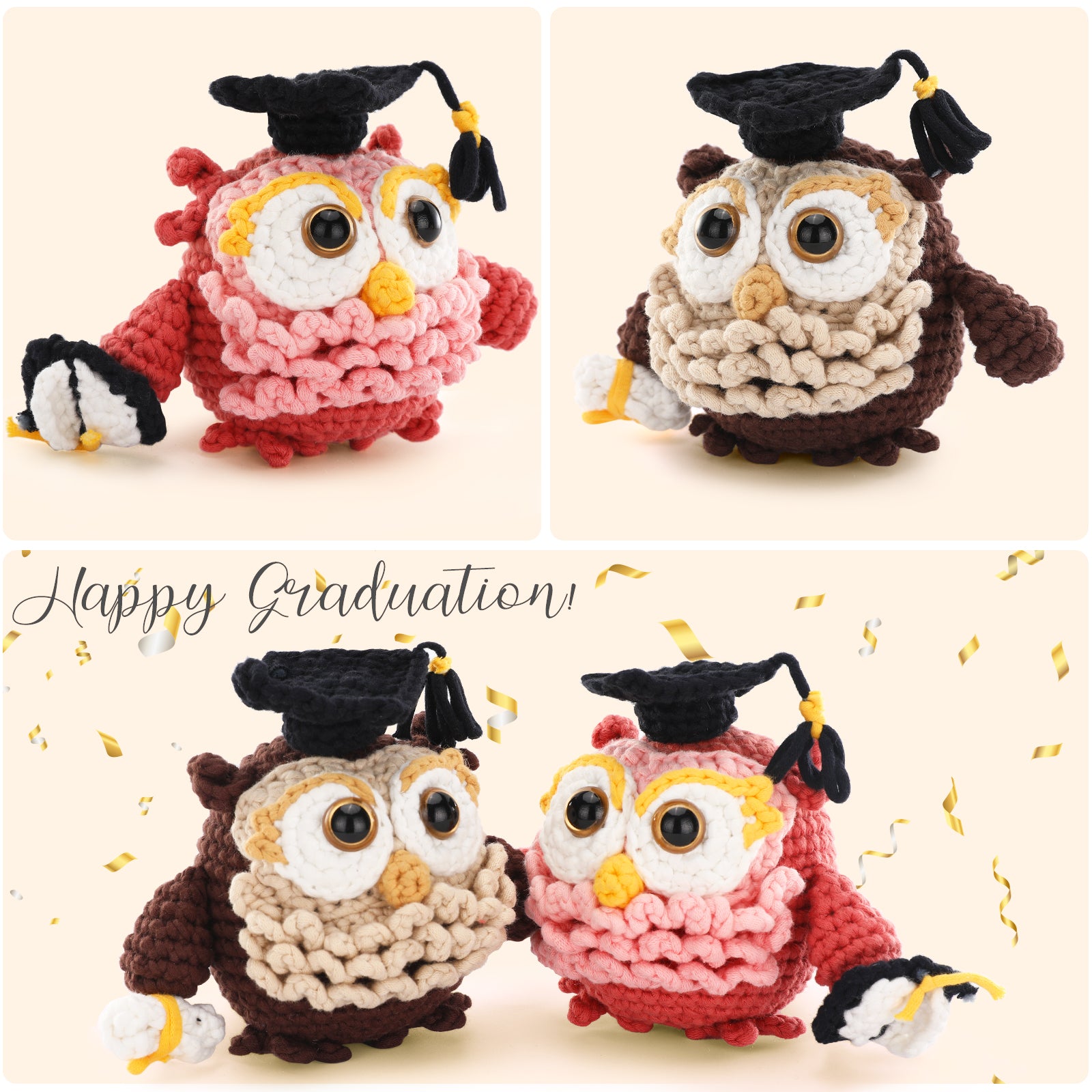 Crochet Kit for Beginners Adults - Owl Starters Crocheting Animal Kits for Kids, Graduation DIY Craft Gift with Crochet Yarns, Hook, Step-by-Step Video, Instruction and Crochet Accessories…