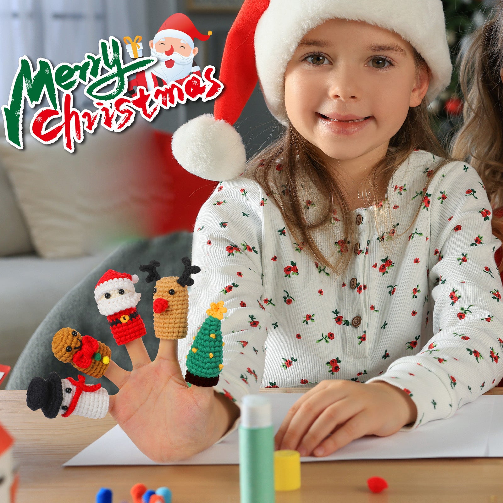 Complete Crochet Kit for Beginners —— Christmas Crochet Finger Puppets Toys
