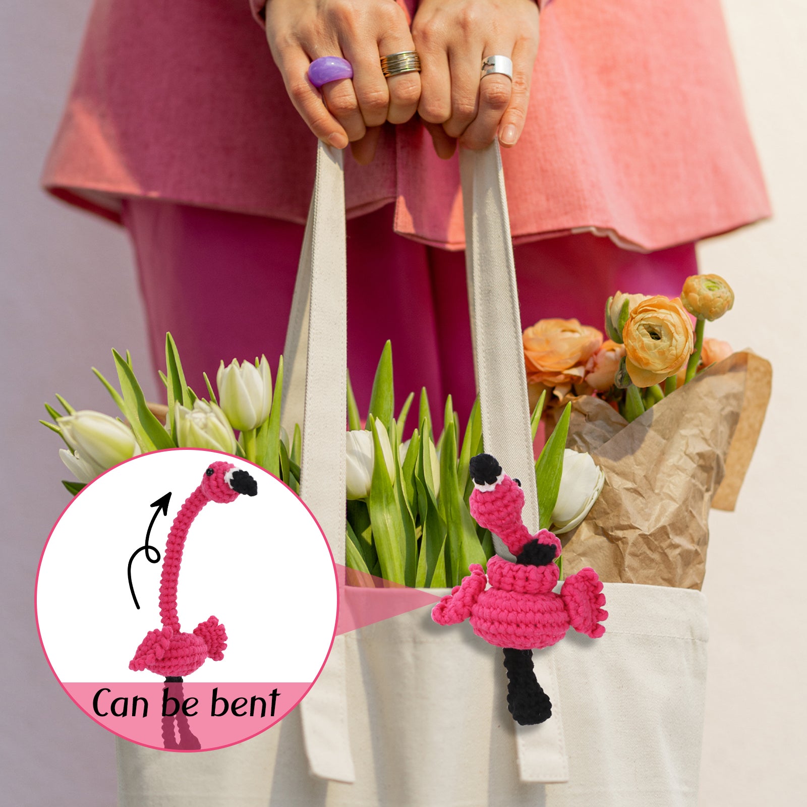 CROCHET BOX Complete Crochet Kit for Beginners —— Fun flamingo bag hanging