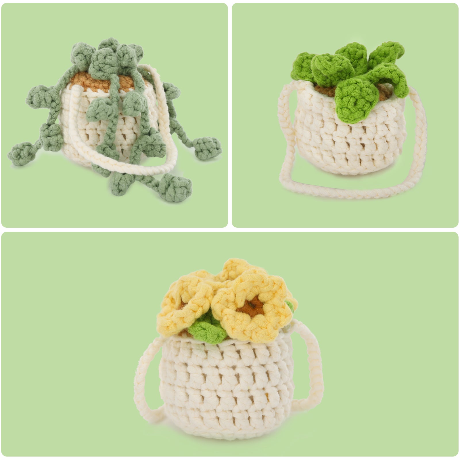 CrochetBox Crochet Kit for Beginners: 3 PCS Smiley Potted Plant Crochet Kit, Starter Crochet Kit for Adults Teens, All You Need In, Succulent, Cactus Style, Birthday, Holiday Gift, Desk Ornaments