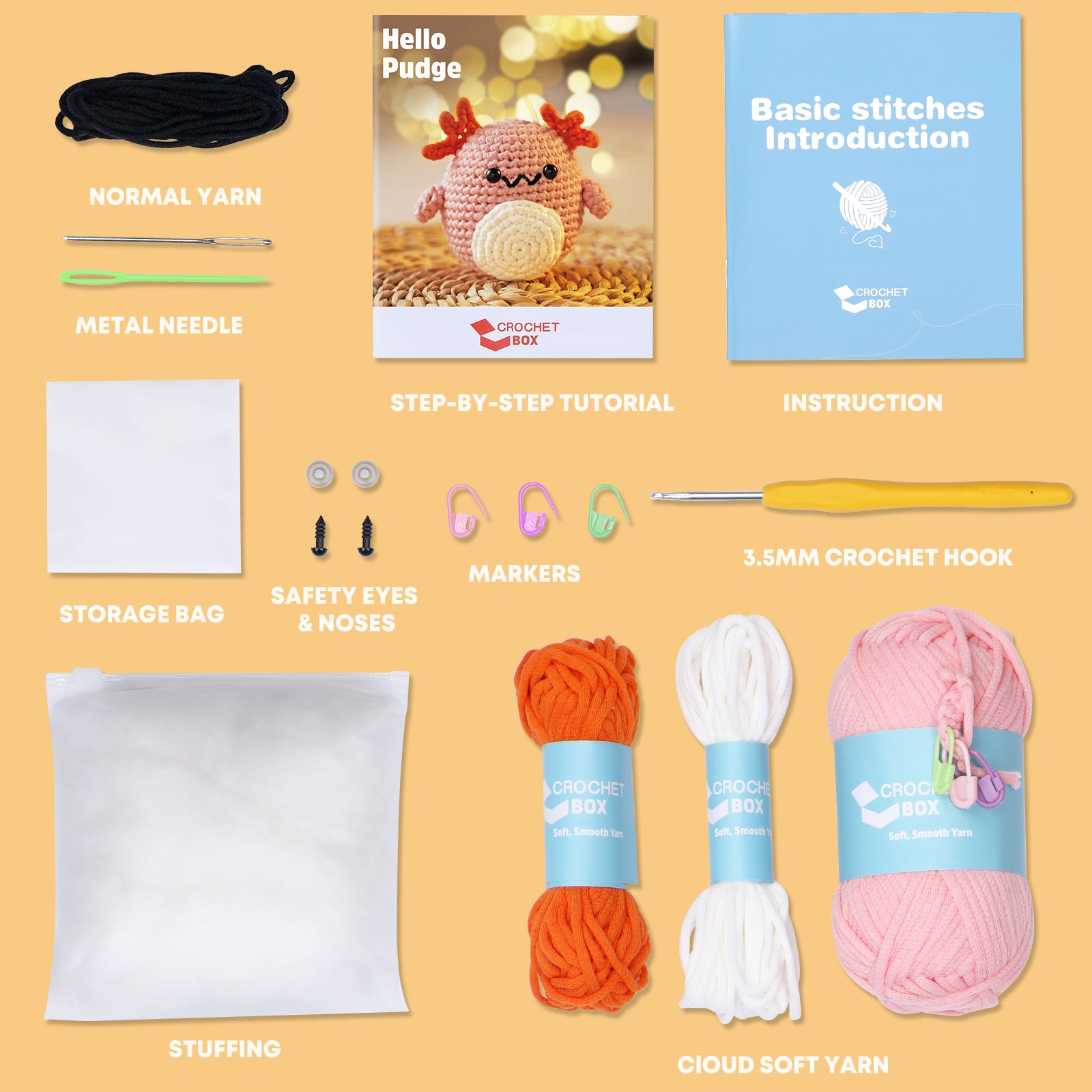 CROCHET BOX Complete Crochet Kit for Beginners - Axolotl