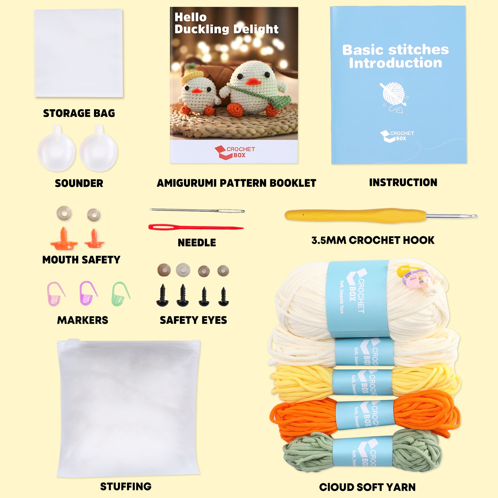 CrochetBox Crochet Kit for Beginners: Parent-Child Duck Crochet Kit, Include Easy to Use Yarn, Step-by-Step Video Tutorial, Patterns, Birthday, Thanksgiving, Christmas Gift for Adults, Teens.