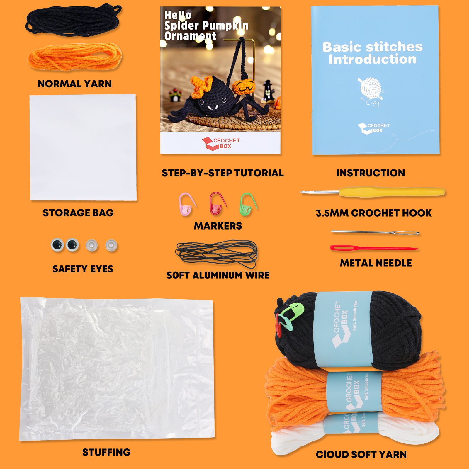 Complete Crochet Kit for Beginners —— Halloween Spider and Pumpkin Hanging