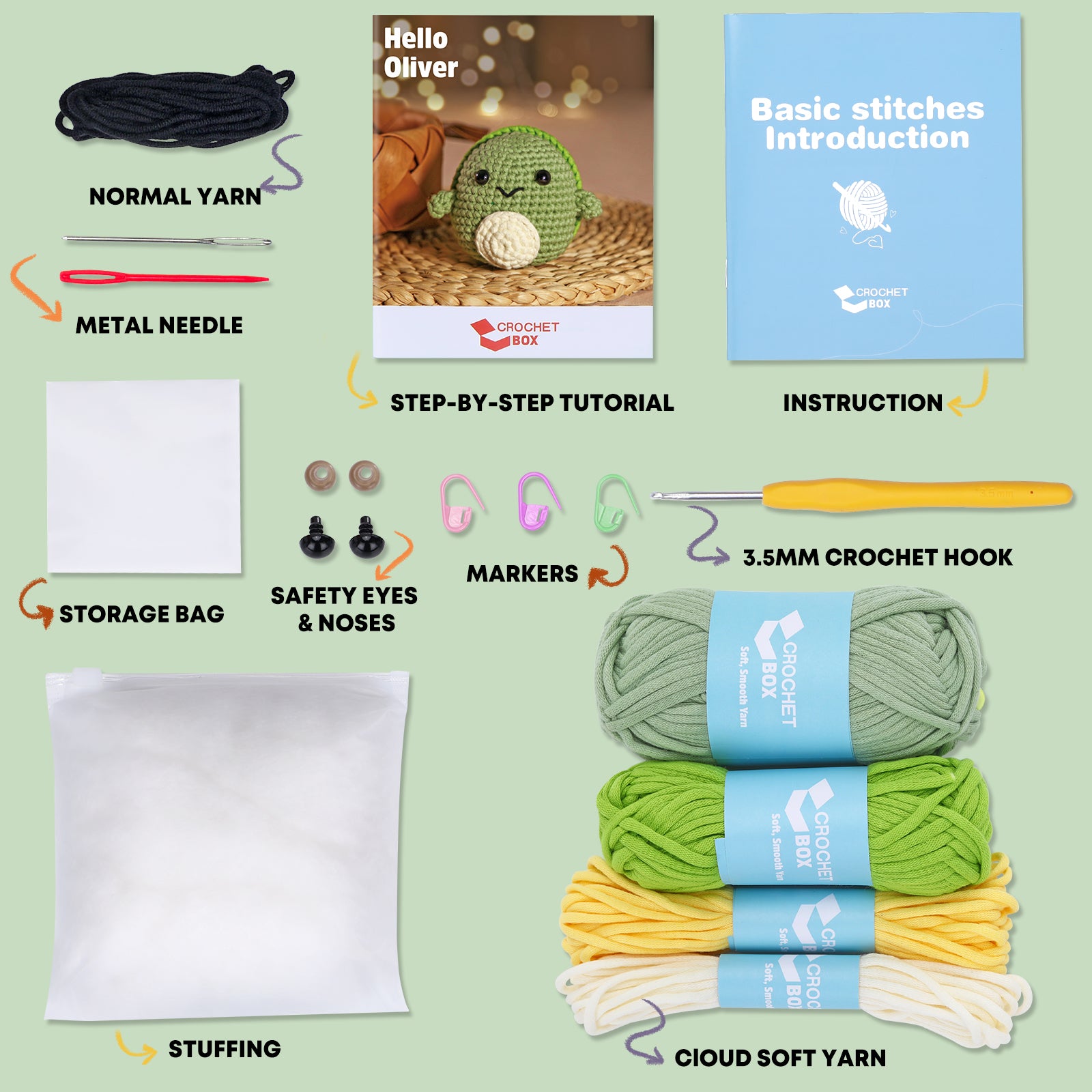 CrochetBox Complete Beginners Crochet Kit - All You Need In, Include Step-by-Step Video Tutorials, Easy Using Soft Yarn, Instruction, Turtle Crochet Kit, Animal Style, Birthday Gift for Adults, Teens.