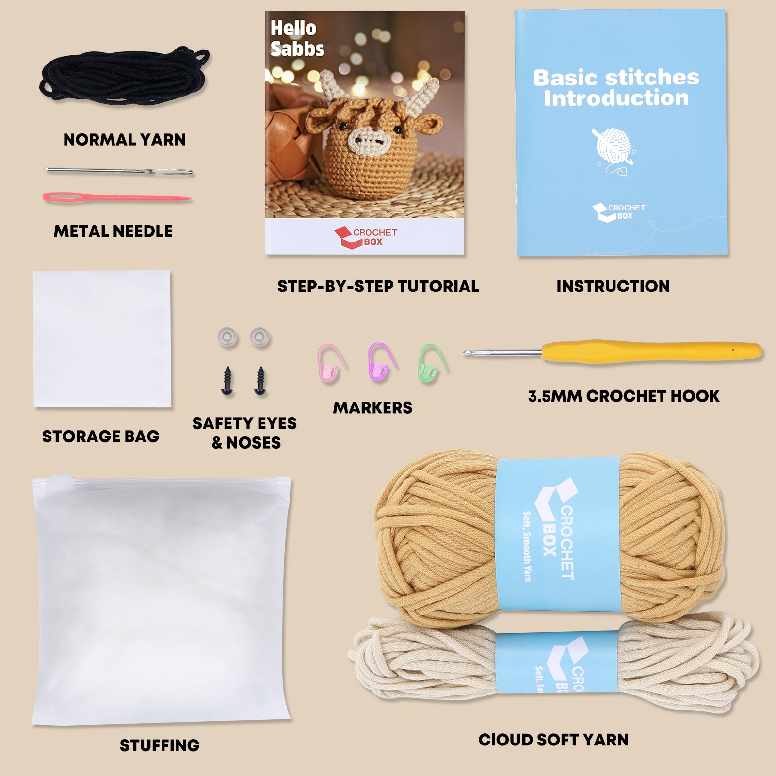 CROCHET BOX Crochet Kit for Beginners: Highland Cow