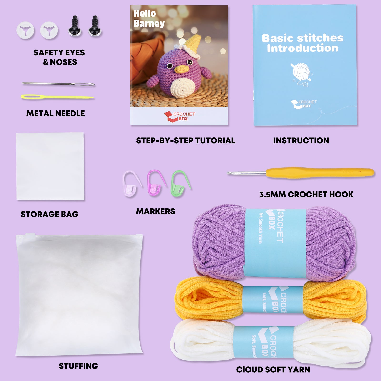 CrochetBox Complete Beginners Crochet Kit- Penguin Crochet Kit, Include Step-by-Step Video Tutorials, Easy Using Soft Yarn, Instruction, Animal Design, Holiday Birthday Gifts for Adults, Teens