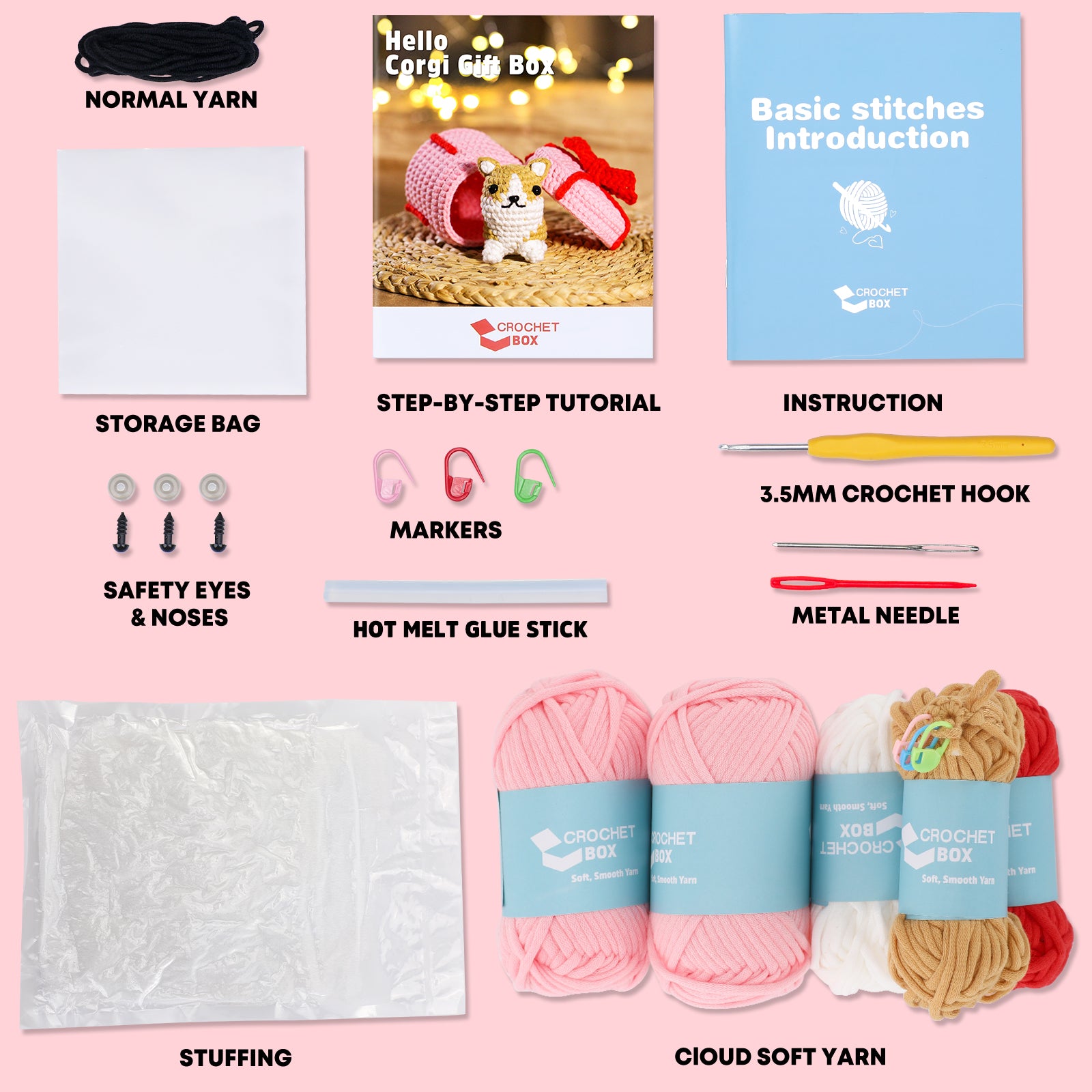 Complete Crochet Kit for Beginners —— Corgi Gift Box