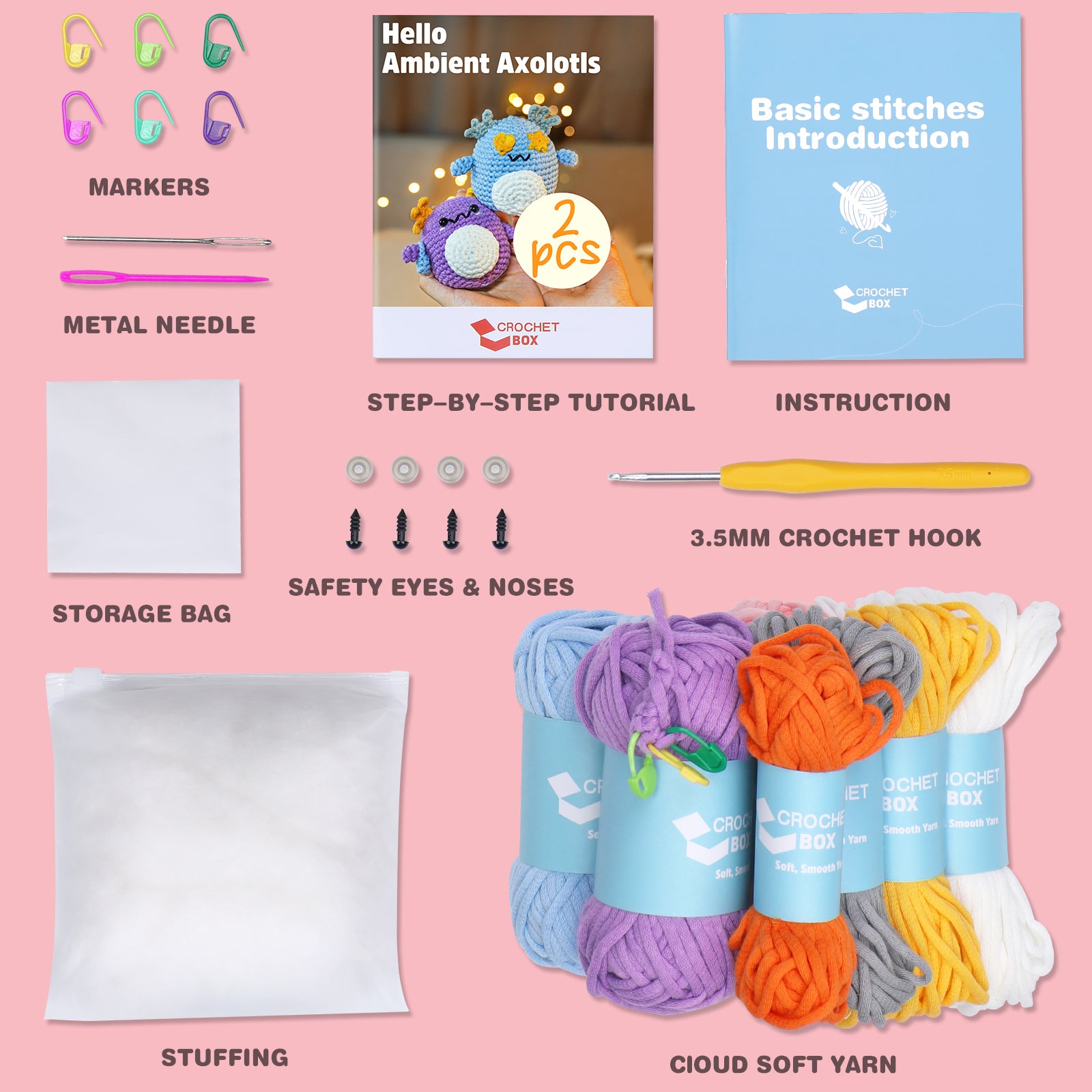 Crochet Kit for Be Axolotl Crochet Kit, Create Your First Amigurumi, Include Hook, Soft Yarn, and Accessories, Starter DIY Crafts for Adults, Teens