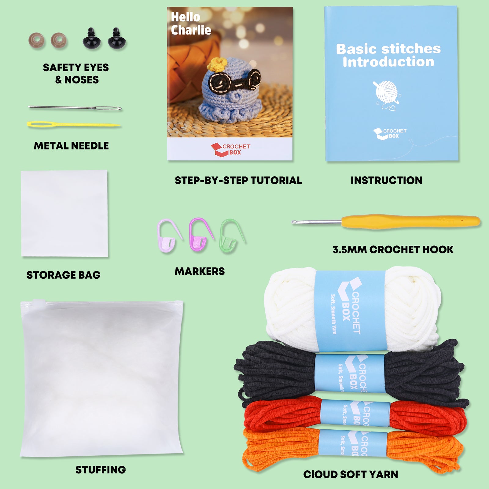 CrochetBox Crochet Kit for Beginners: Snowman Crochet Kit, All You Need In, Include Step-by-Step Video Tutorials, Top Hat, Red Scarf Snowman Style, Starter Friendly, Christmas Gift for Adults.