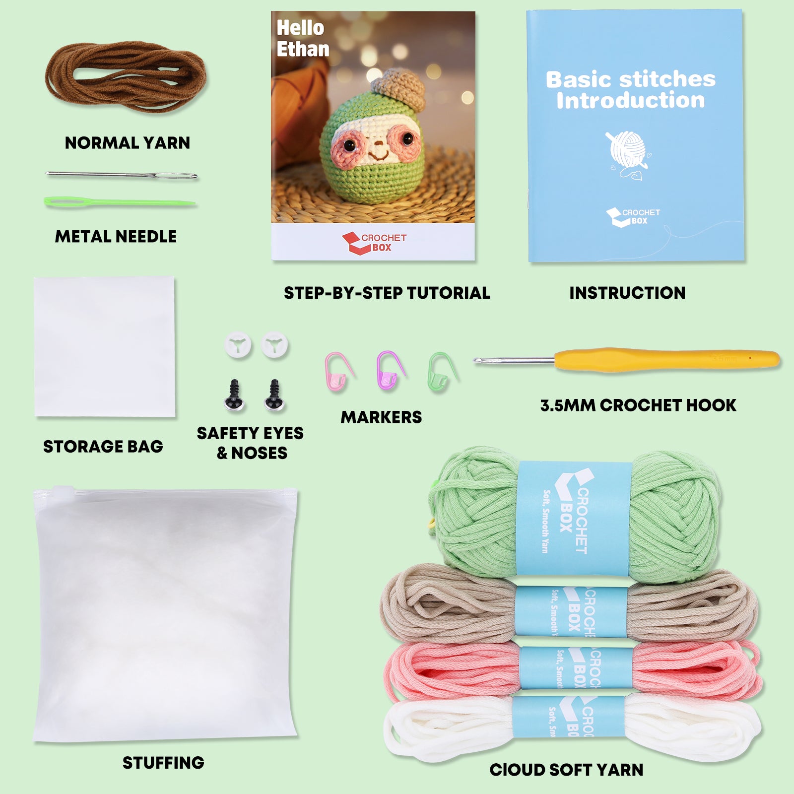 CrochetBox Crochet Kit for Beginners: Sloth Crochet Kit for Adults, Teens, Include Easy to Use Yarn, Step-by-Step Video, Pattern, Birthday Gift.