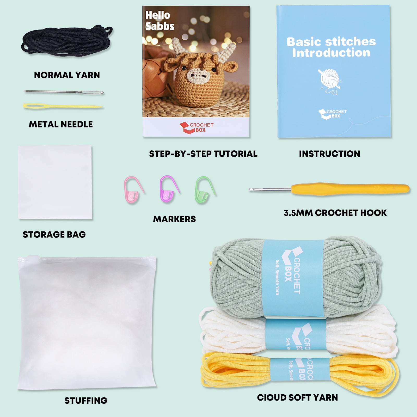 CrochetBox Complete Beginners Crochet Kit - All You Need for Easy Crocheting, Step-by-Step Video Tutorials, Sleeping Owl Crochet Kit, Animal Design, Birthday or Holiday Gift for Adults, Teens.