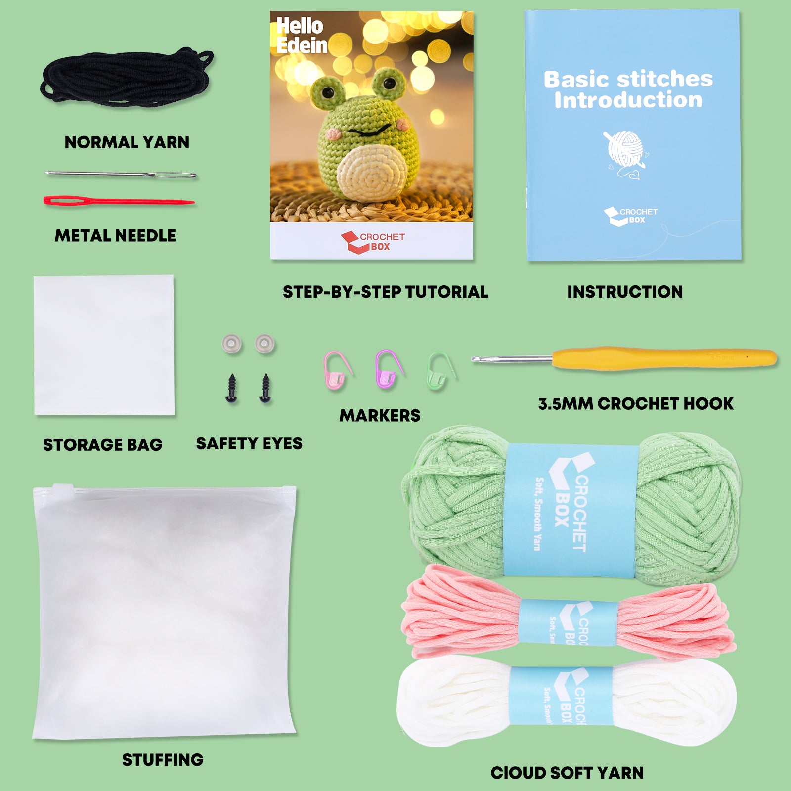 CrochetBox Crochet Kit for Beginners: Frog Crochet Kit for Adults, Teens, Starters, Include Easy to Use Yarn, Step-by-Step Video, Patterns, Cute Animal Design, Thanksgiving, Christmas, Birthday Gift