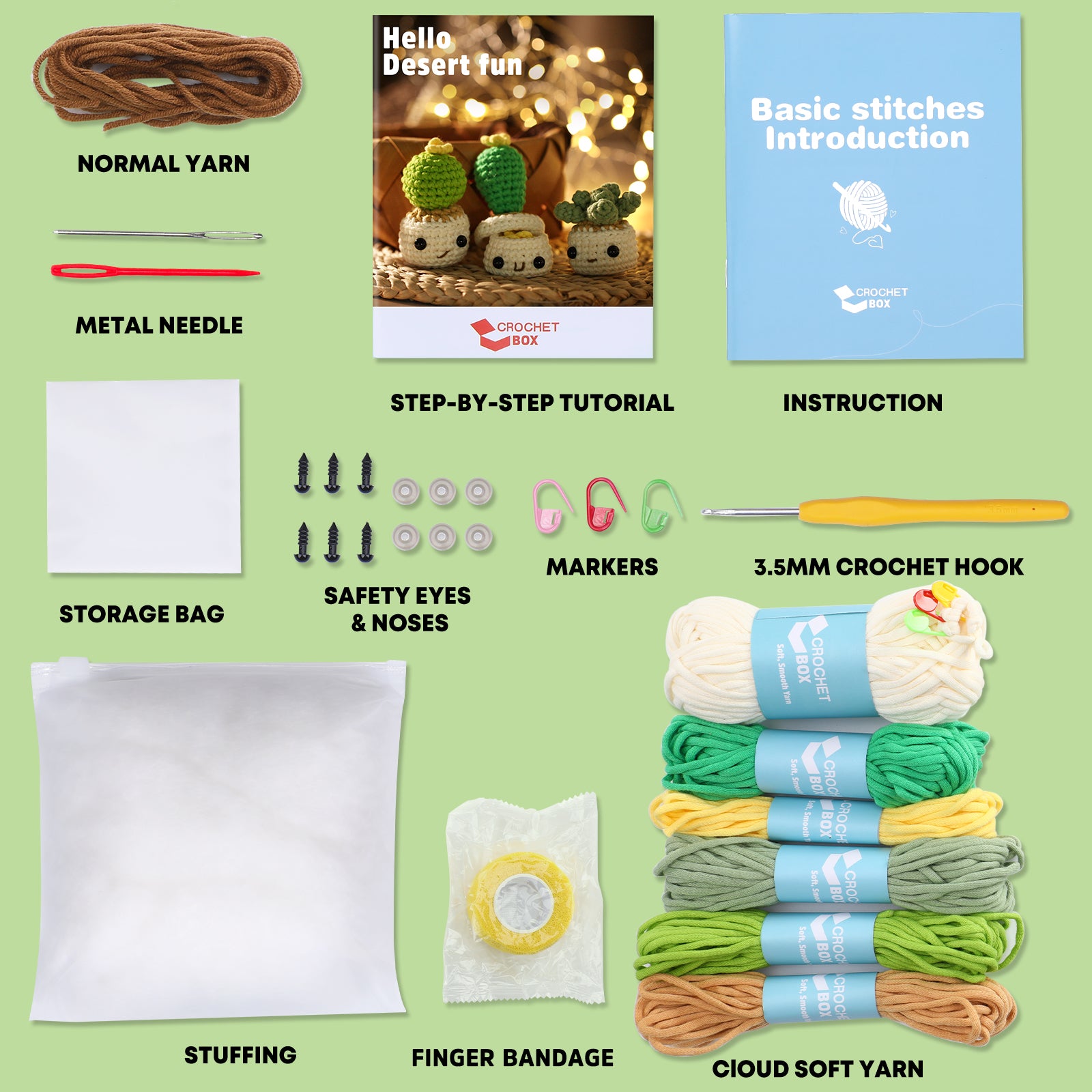 CROCHET BOX Complete Crochet Kit for Beginners - 3 PCS Smiley Potted Plant