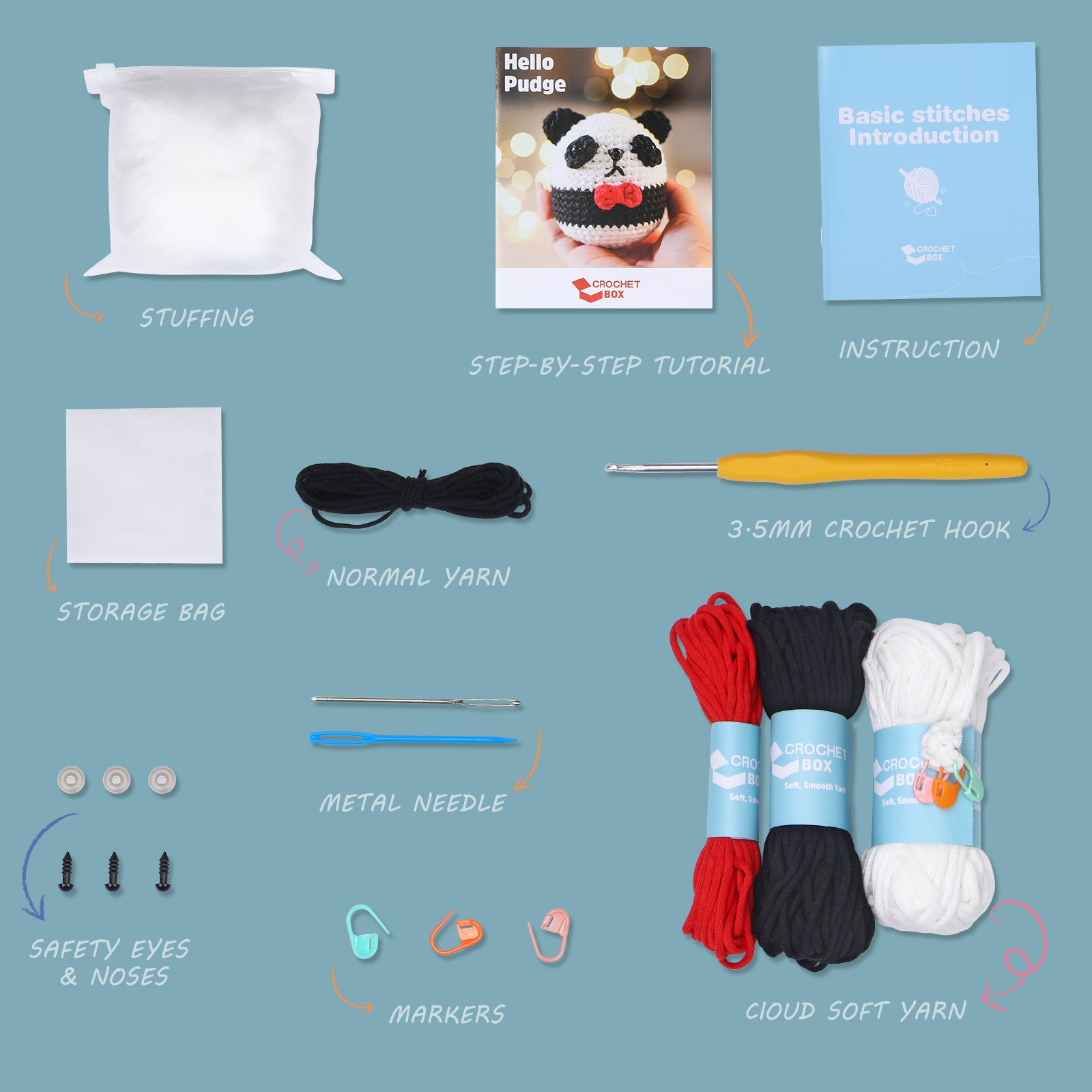 Complete Crochet Kit for Beginners: Panda Crochet Kit, Starter Crochet Kit, Easy Knitting Soft Yarn, Step-by-Step Video Tutorial, Gift for Adults, Teens