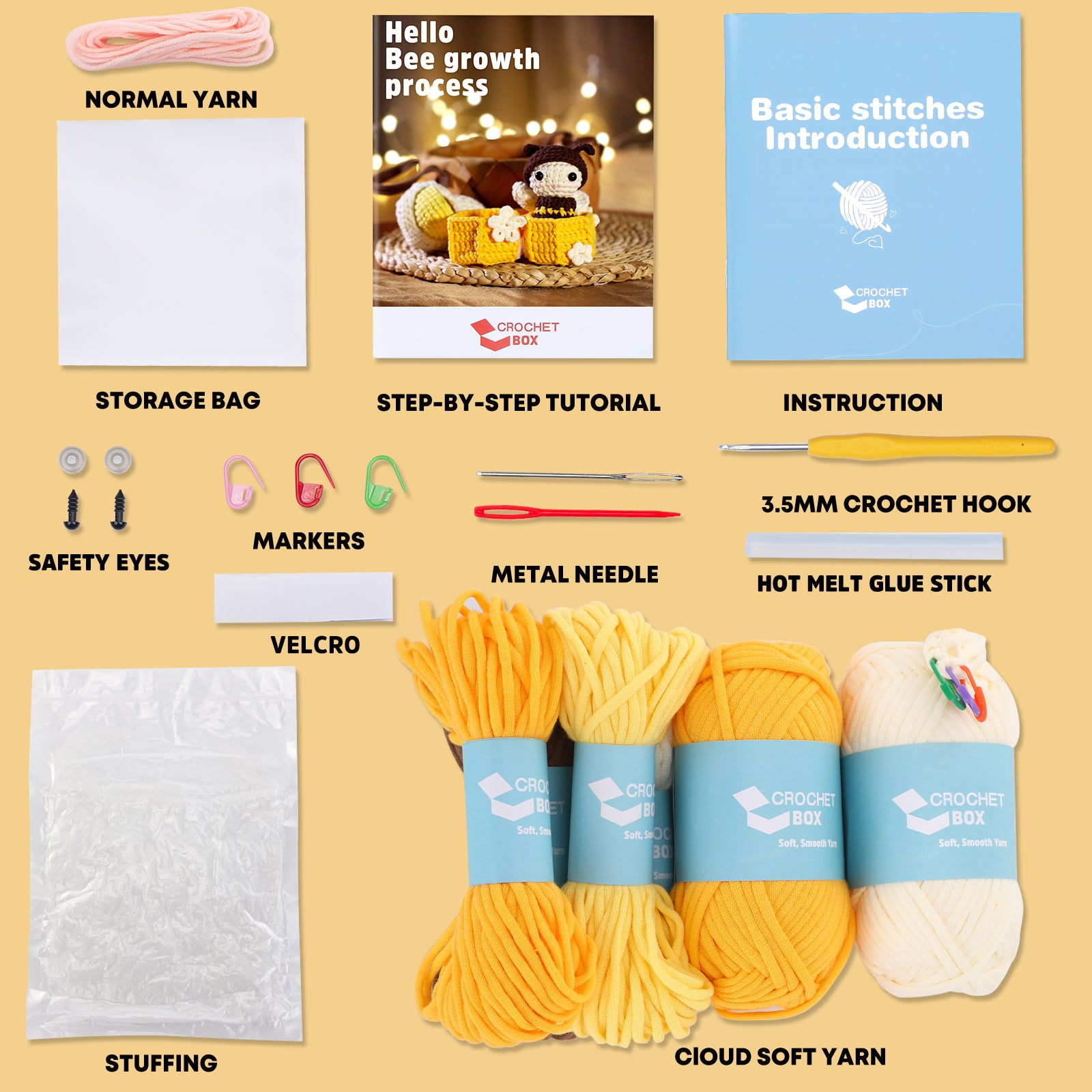 Complete Crochet Kit for Beginners —— Bee growth process