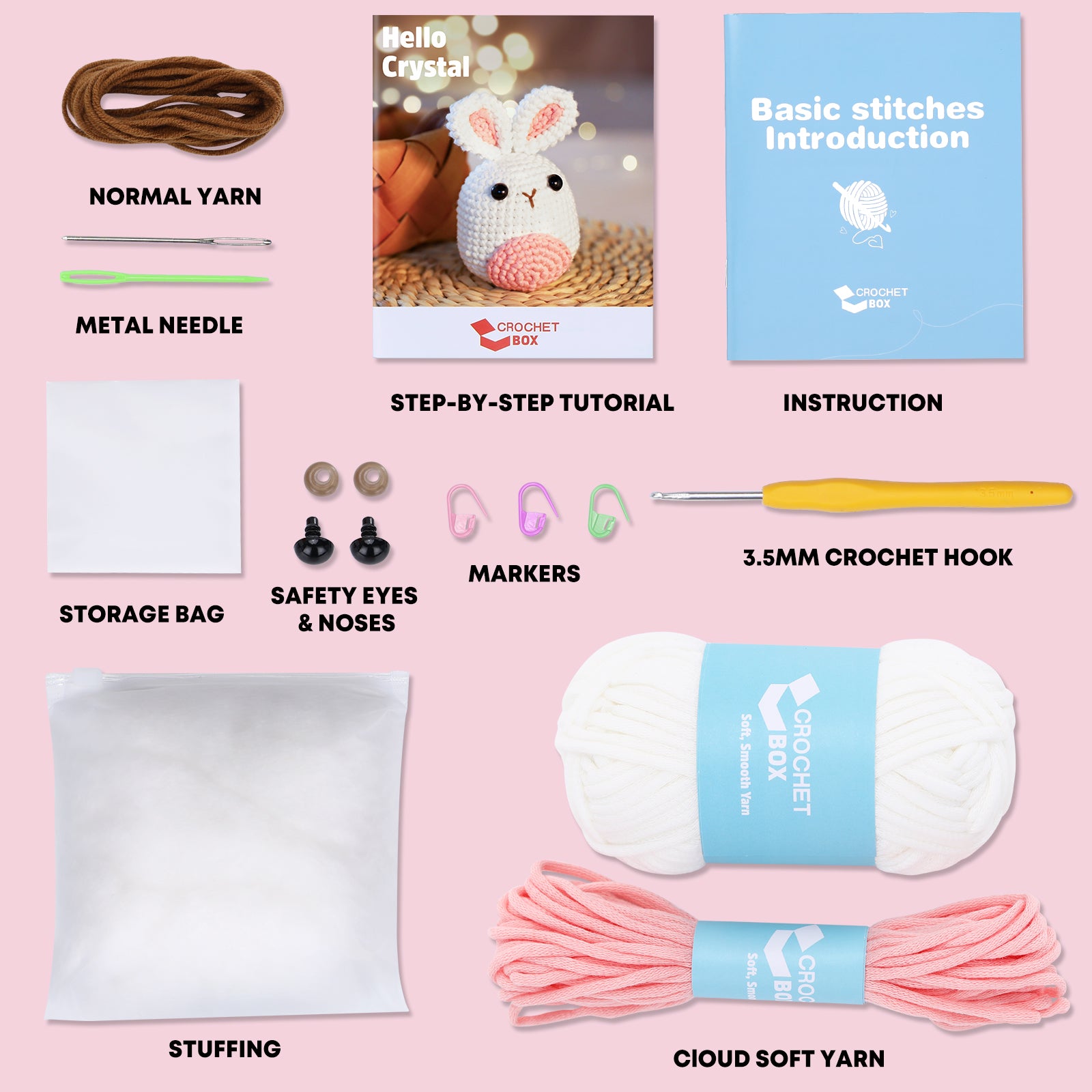 CrochetBox Crochet Kit for Beginners: Rabbit Crochet Kit for Adults, Teens, Starters, Include Easy to Use Yarn, Step-by-Step Video, Patterns, Cute Animal, Birthday, Thanksgiving, Christmas Gift