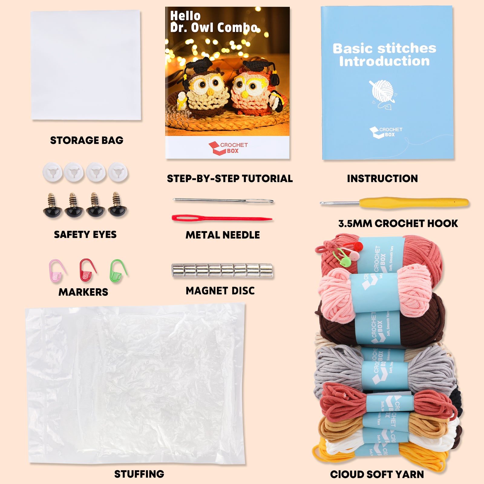 Crochet Kit for Beginners Adults - Owl Starters Crocheting Animal Kits for Kids, Graduation DIY Craft Gift with Crochet Yarns, Hook, Step-by-Step Video, Instruction and Crochet Accessories…