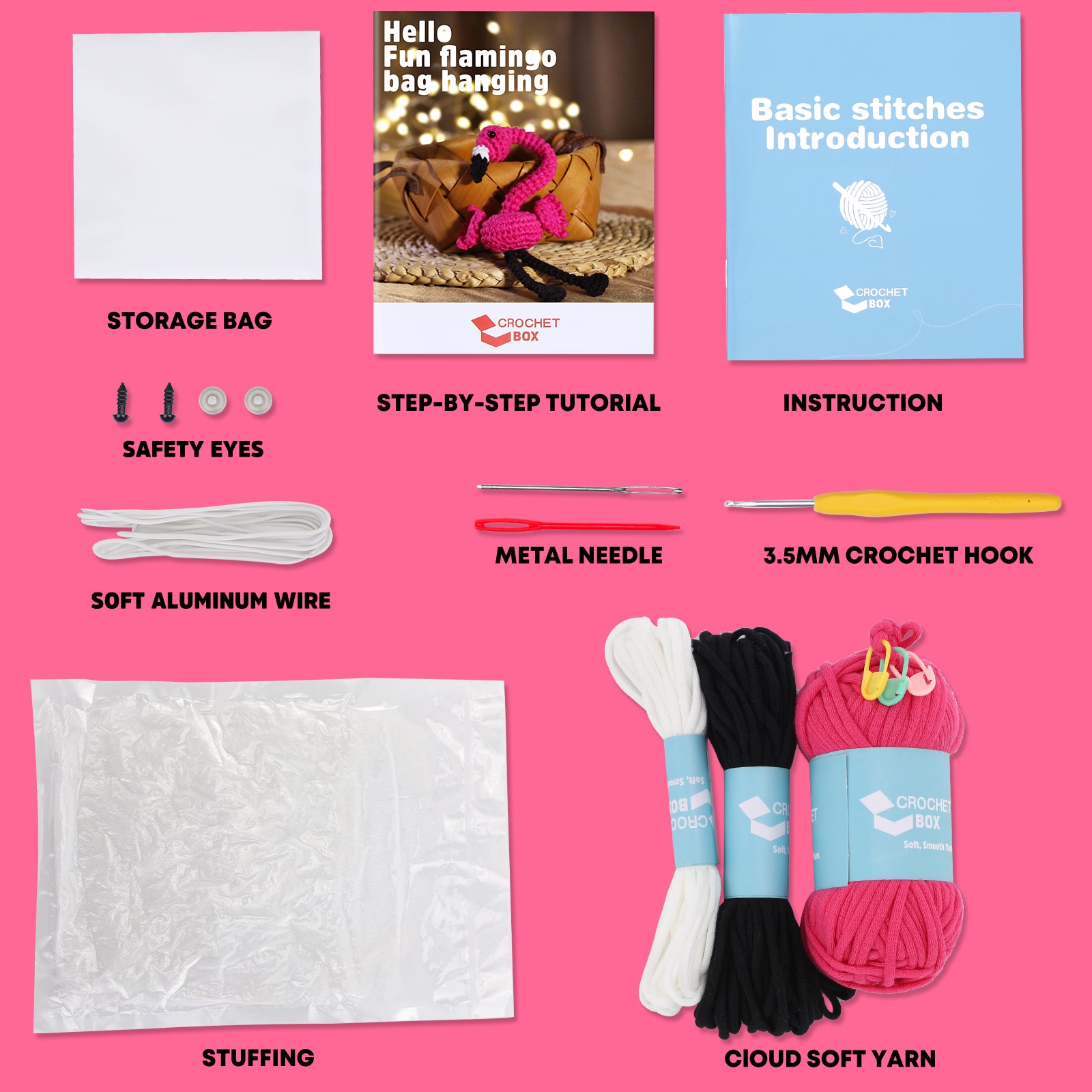 CROCHET BOX Complete Crochet Kit for Beginners —— Fun flamingo bag hanging