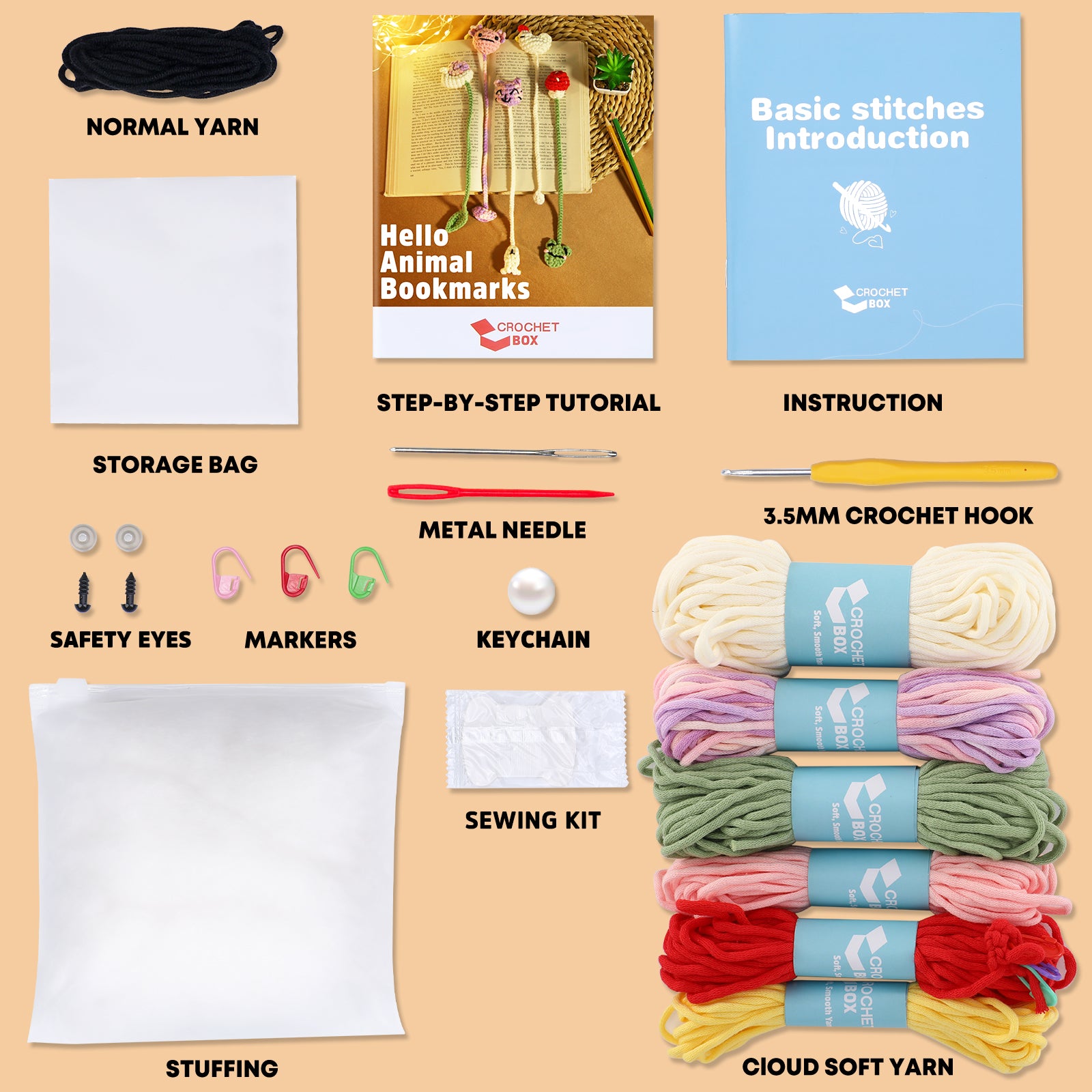 Complete Crochet Kit for Beginners —— Animal Bookmarks