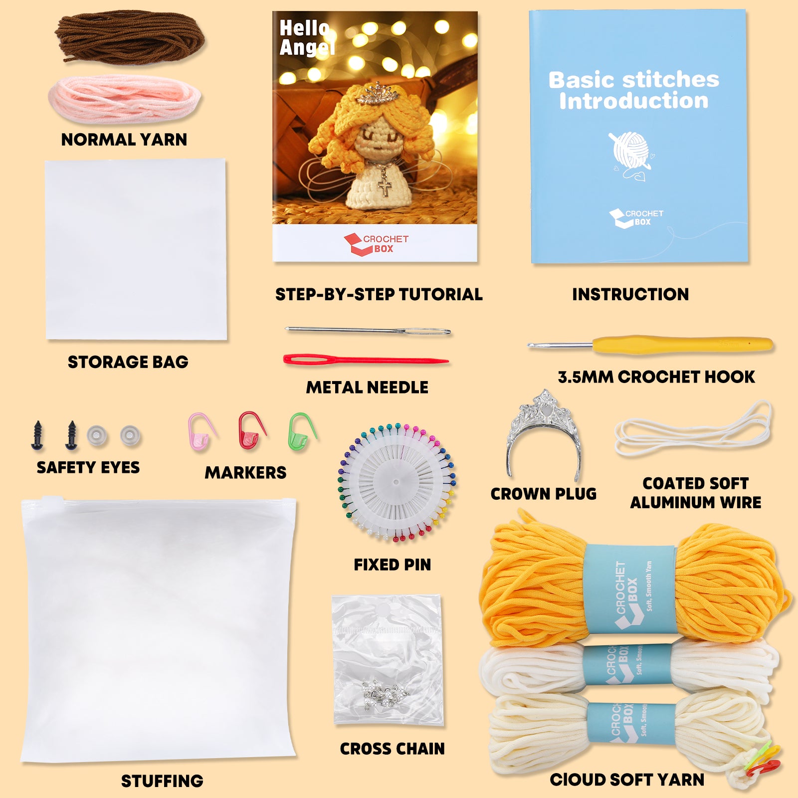 Complete Crochet Kit for Beginners: Communion Angel Crochet Kit, Starter Crochet Kit, Easy Knitting Soft Yarn, Step-by-Step Video Tutorial, Gift for Adults, Teens