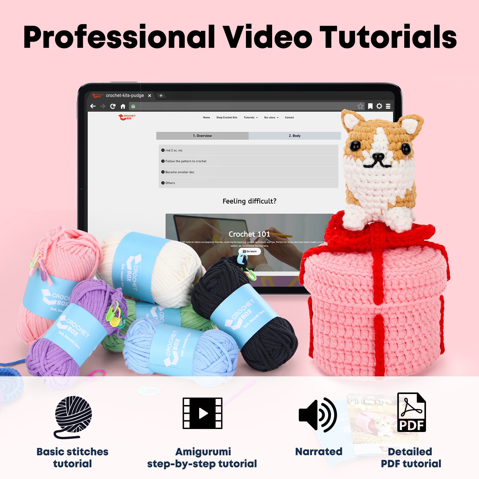 Complete Crochet Kit for Beginners —— Corgi Gift Box