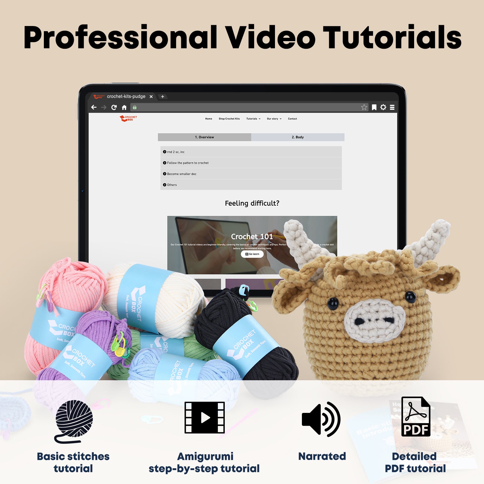 CROCHET BOX Crochet Kit for Beginners: Highland Cow
