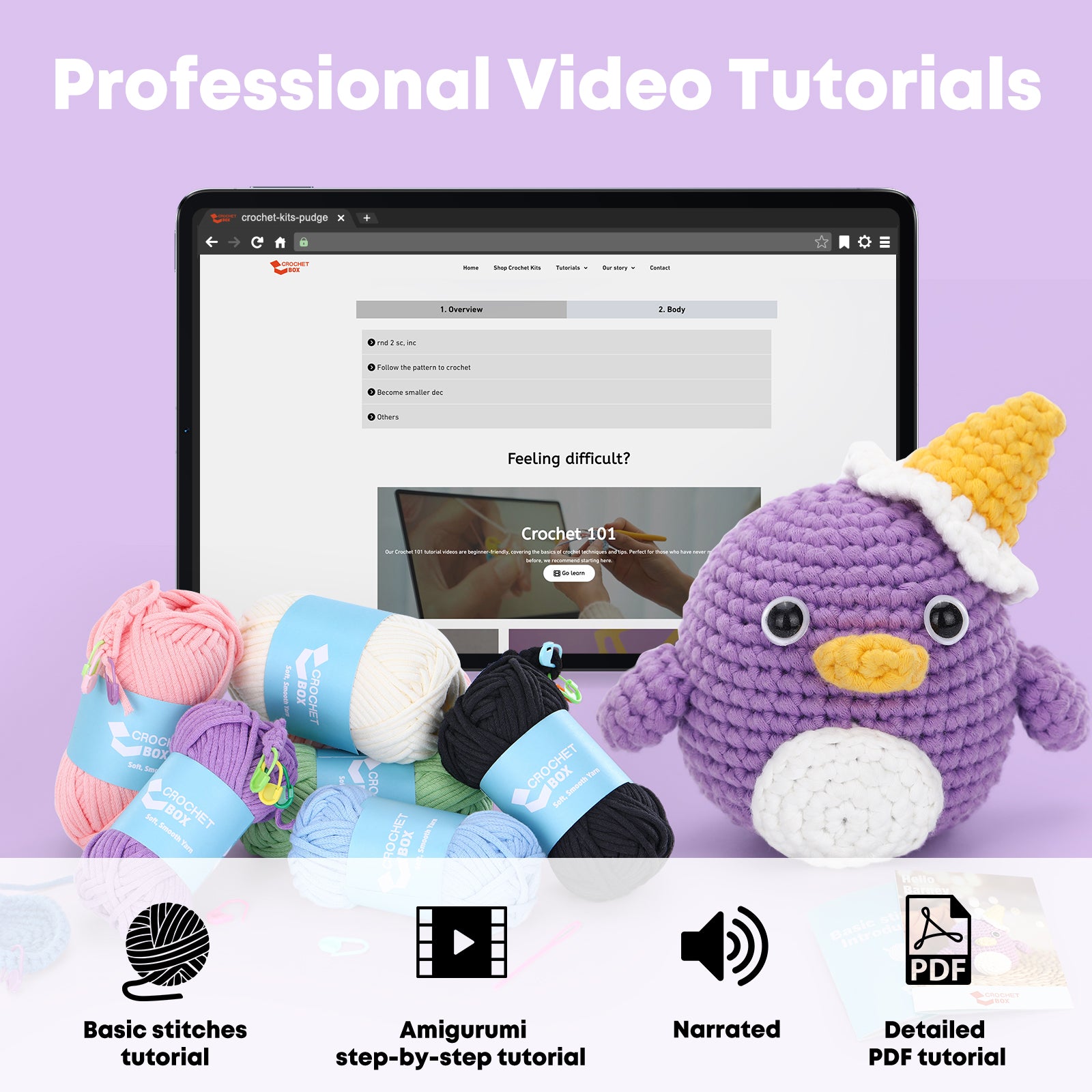 CrochetBox Complete Beginners Crochet Kit- Penguin Crochet Kit, Include Step-by-Step Video Tutorials, Easy Using Soft Yarn, Instruction, Animal Design, Holiday Birthday Gifts for Adults, Teens