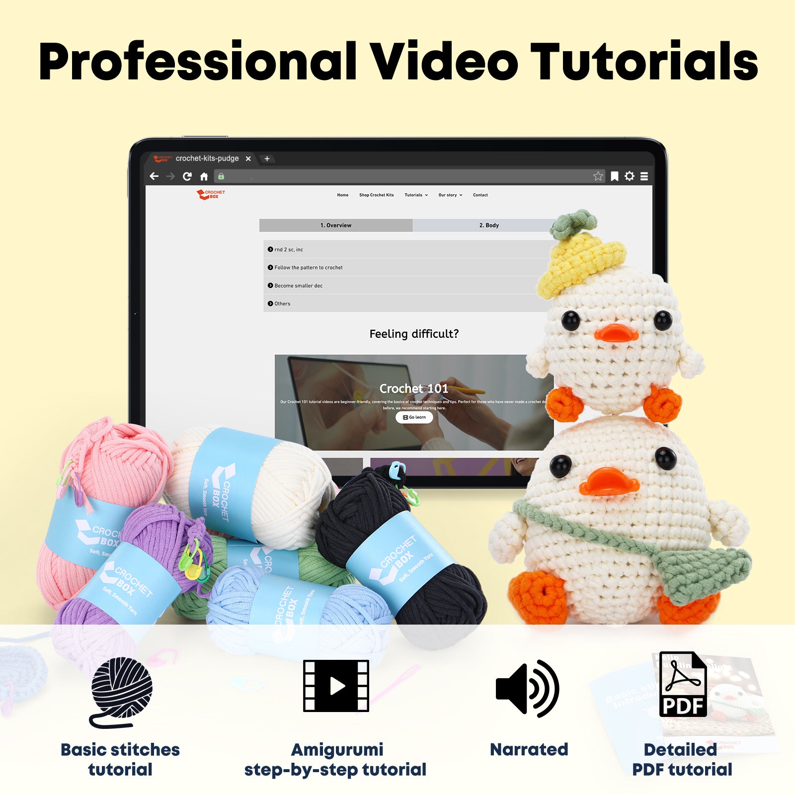 CrochetBox Crochet Kit for Beginners: Parent-Child Duck Crochet Kit, Include Easy to Use Yarn, Step-by-Step Video Tutorial, Patterns, Birthday, Thanksgiving, Christmas Gift for Adults, Teens.