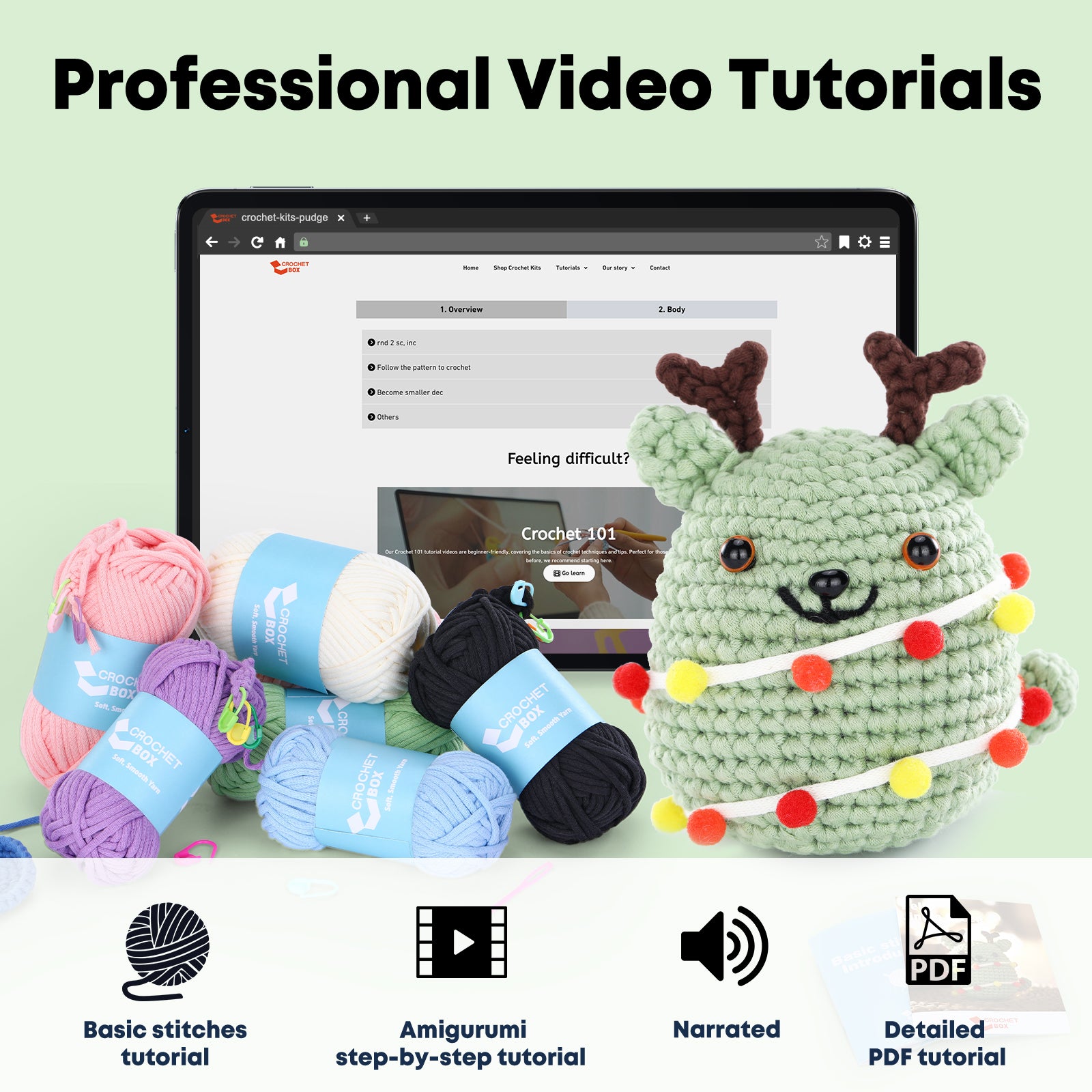 CROCHET BOX Crochet Kit for Beginners——Christmas Tree Green Cat