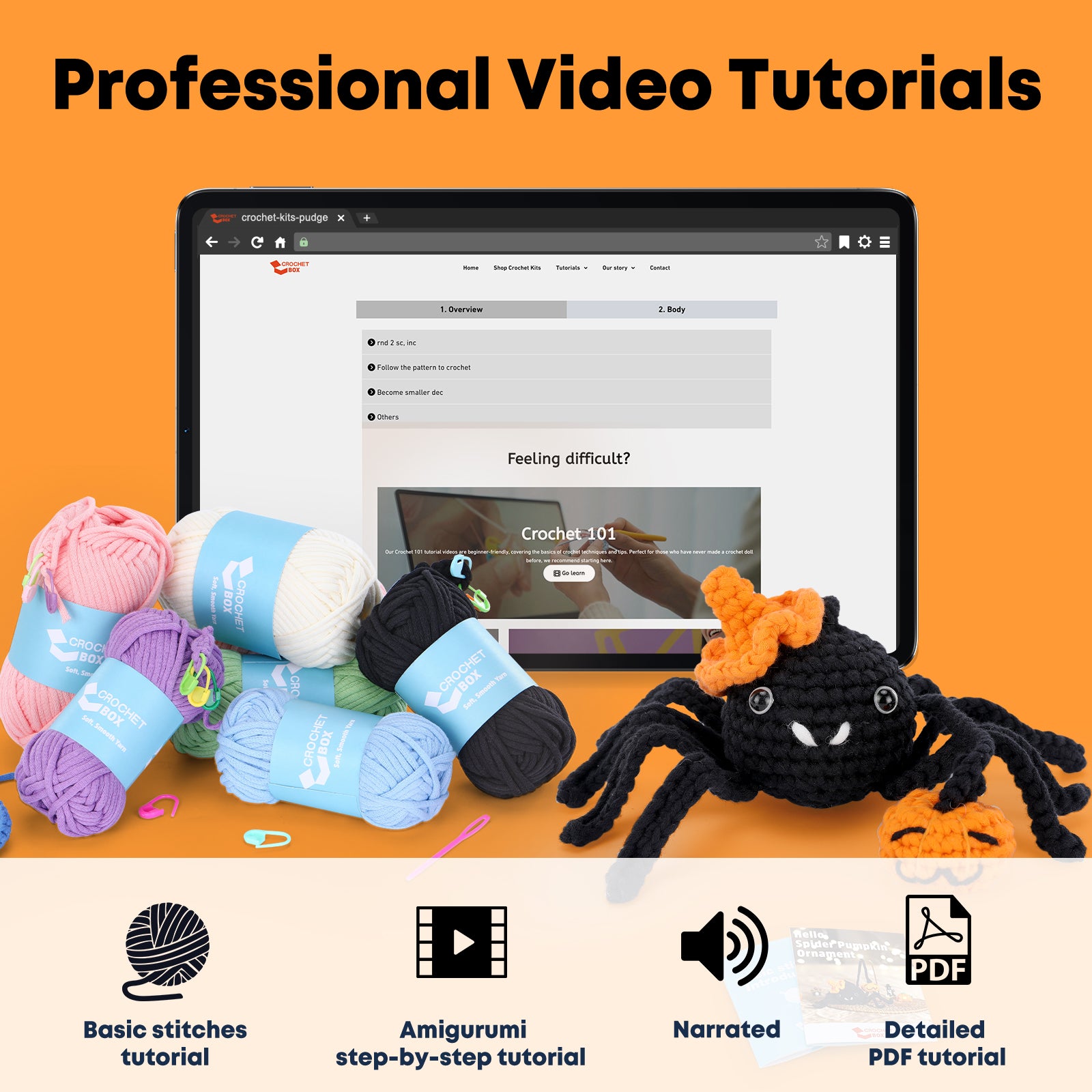 Complete Crochet Kit for Beginners —— Halloween Spider and Pumpkin Hanging