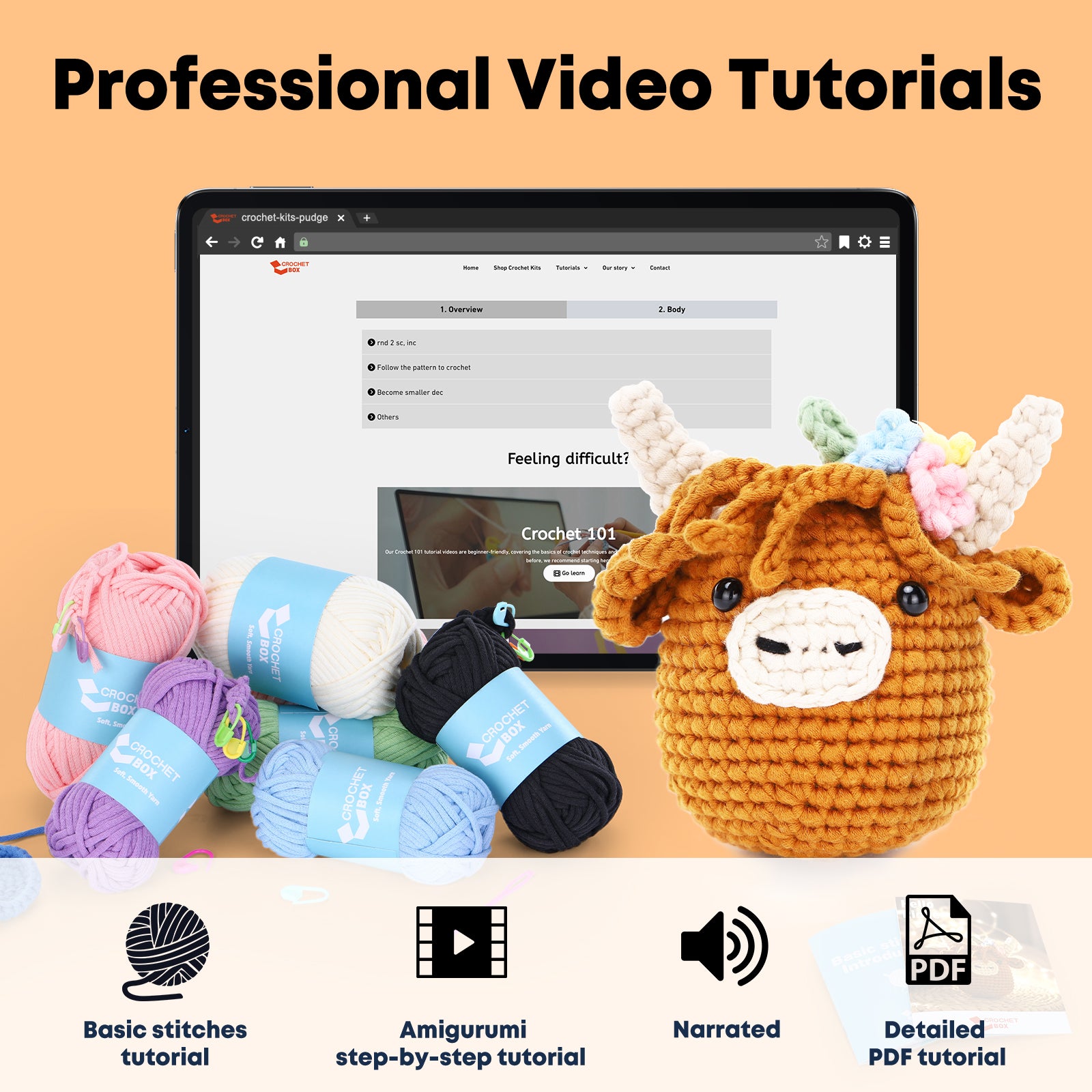 CROCHET BOX Crochet Kit for Beginners—— Highland Cow