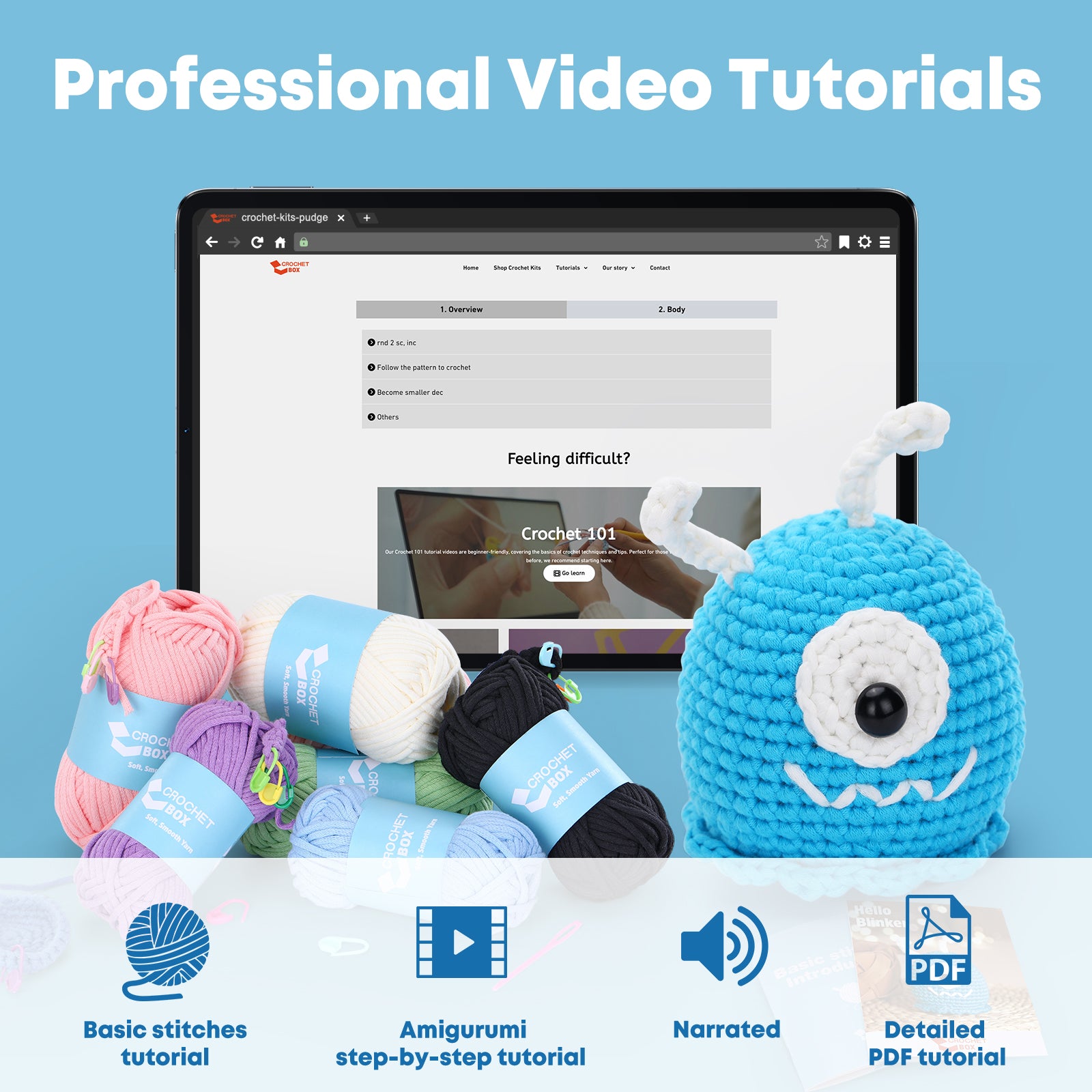 Complete Crochet Kit for Beginners: Starter Crochet Kit, Include Easy Crocheting Soft Yarn, Step-by-Step Video Tutorial, Accessories, Mystery Alien Style, Birthday, Holiday Gift for Adults, Teens