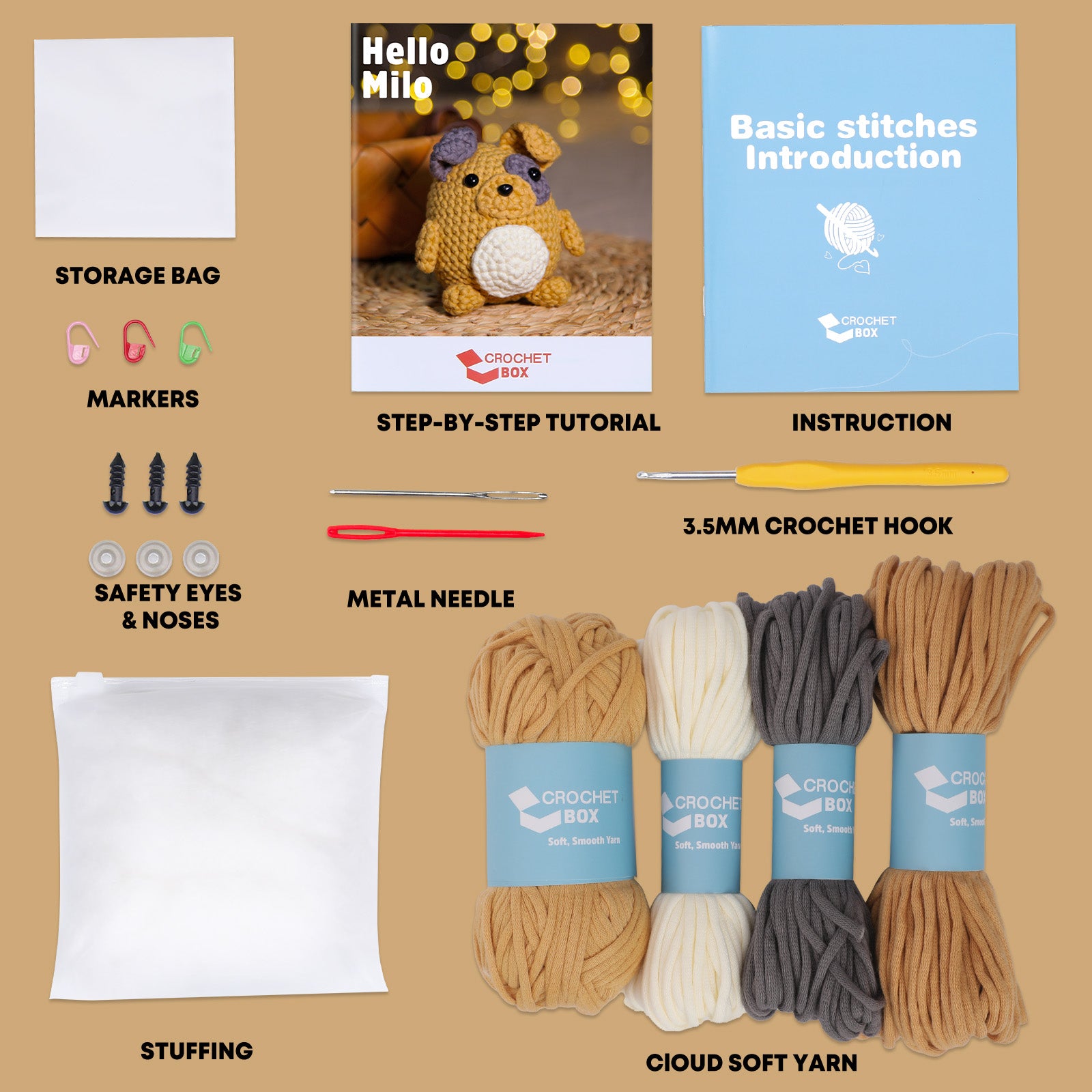CROCHET BOX Complete Crochet Kit for Beginners ——Milo