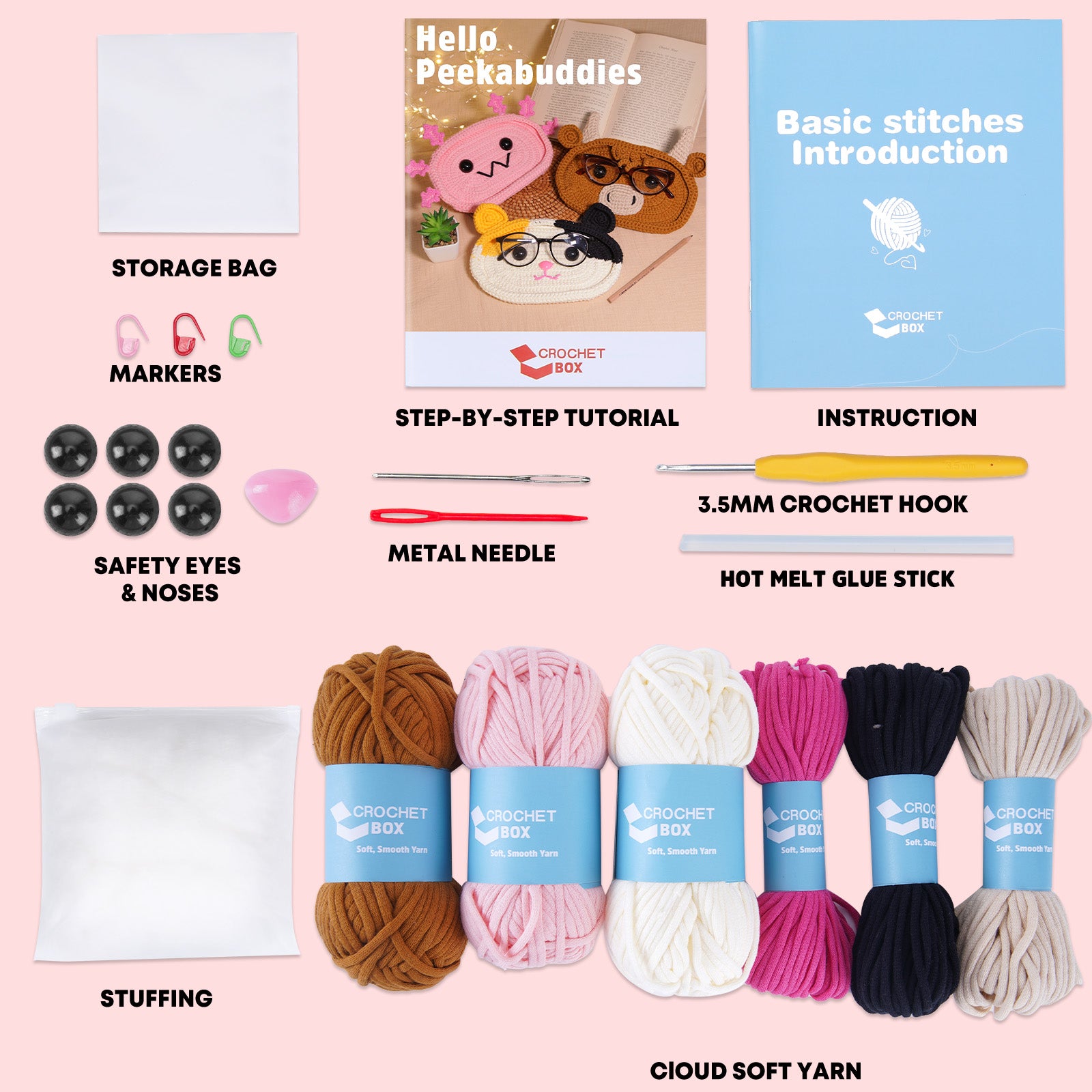 CROCHET BOX Complete Crochet Kit for Beginners ——Peekabuddies