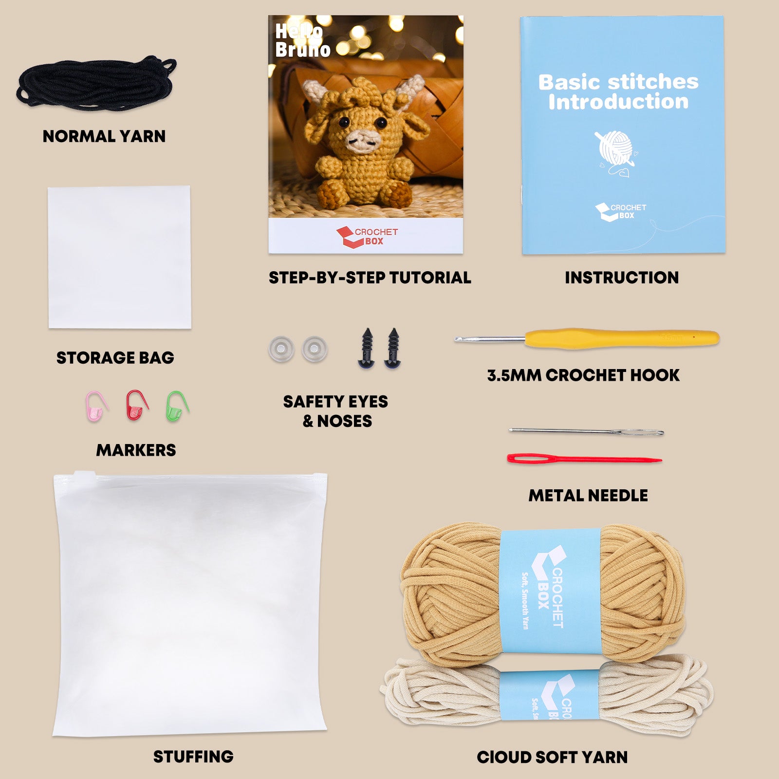 CROCHET BOX Complete Crochet Kit for Beginners —— Highland Cow