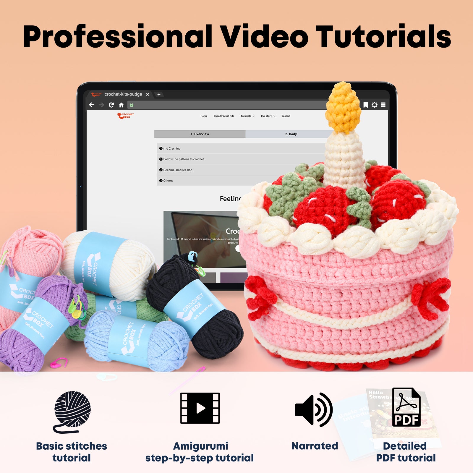 Complete Crochet Kit for Beginners —— Strawberry Cake